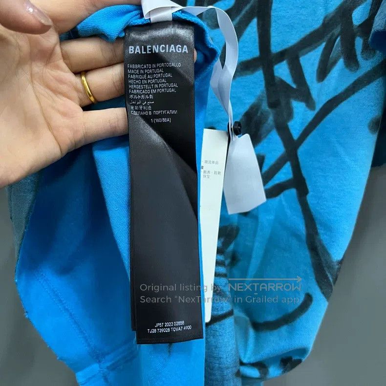 Balenciaga Balenciaga Blue Graffiti Logo Short Sleeve Size US S / EU 44-46 / 1 - 5 Thumbnail