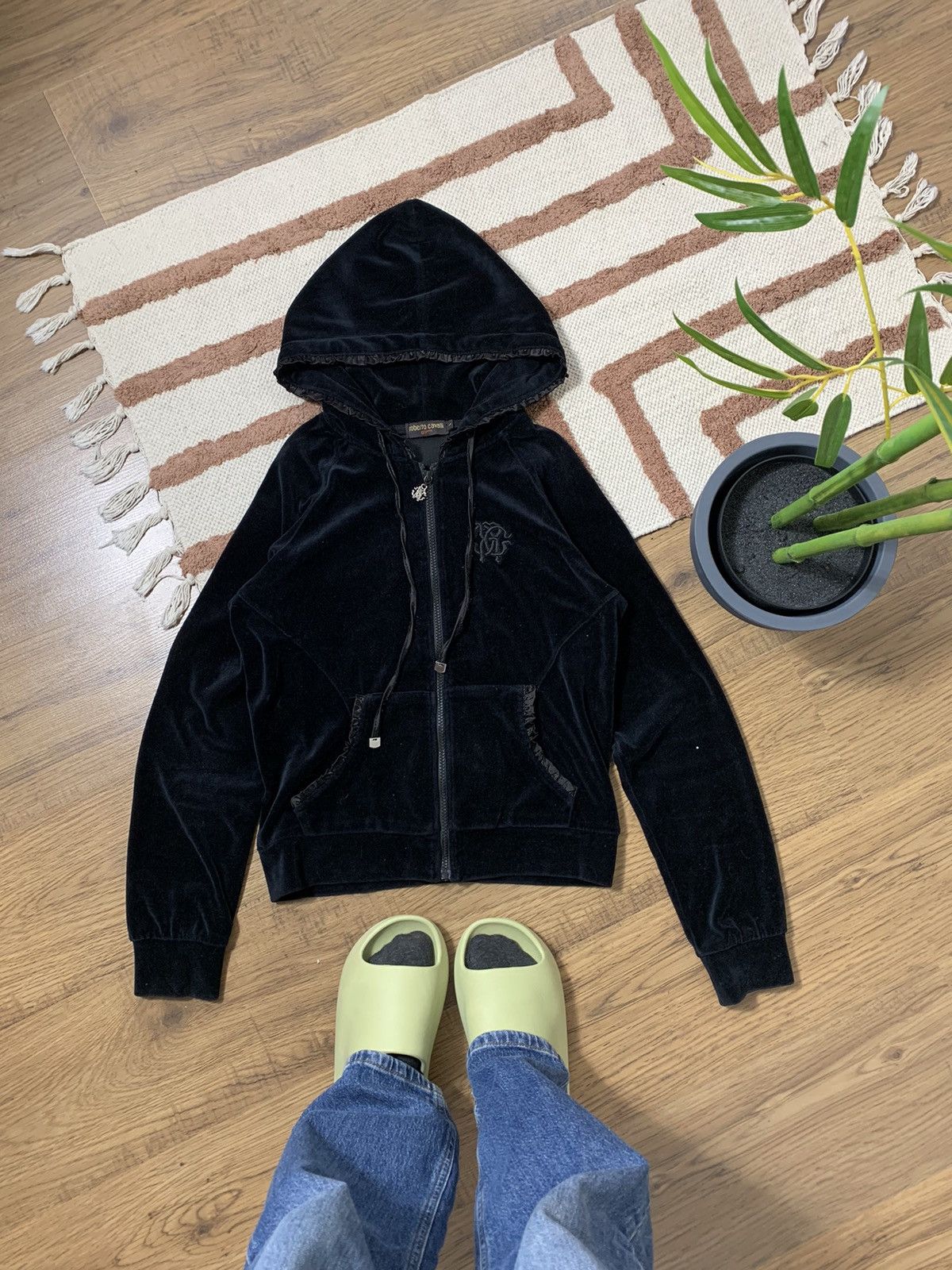 Just Cavalli VINTAGE VELOUR ROBERTO CAVALLI GYM Y2K ZIP UP HOODIE Size L / US 10 / IT 46 - 2 Thumbnail