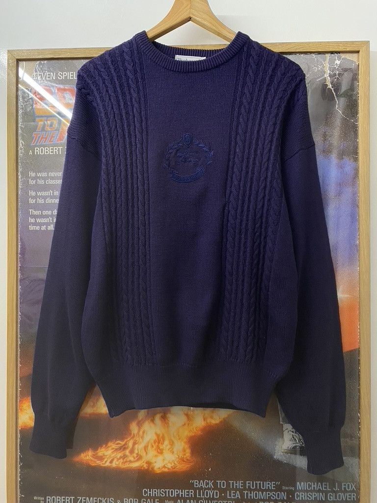 Burberry 90s Burberry Regd. Equestrain Crest Cable Knit Jumper Size US M / EU 48-50 / 2 - 1 Thumbnail