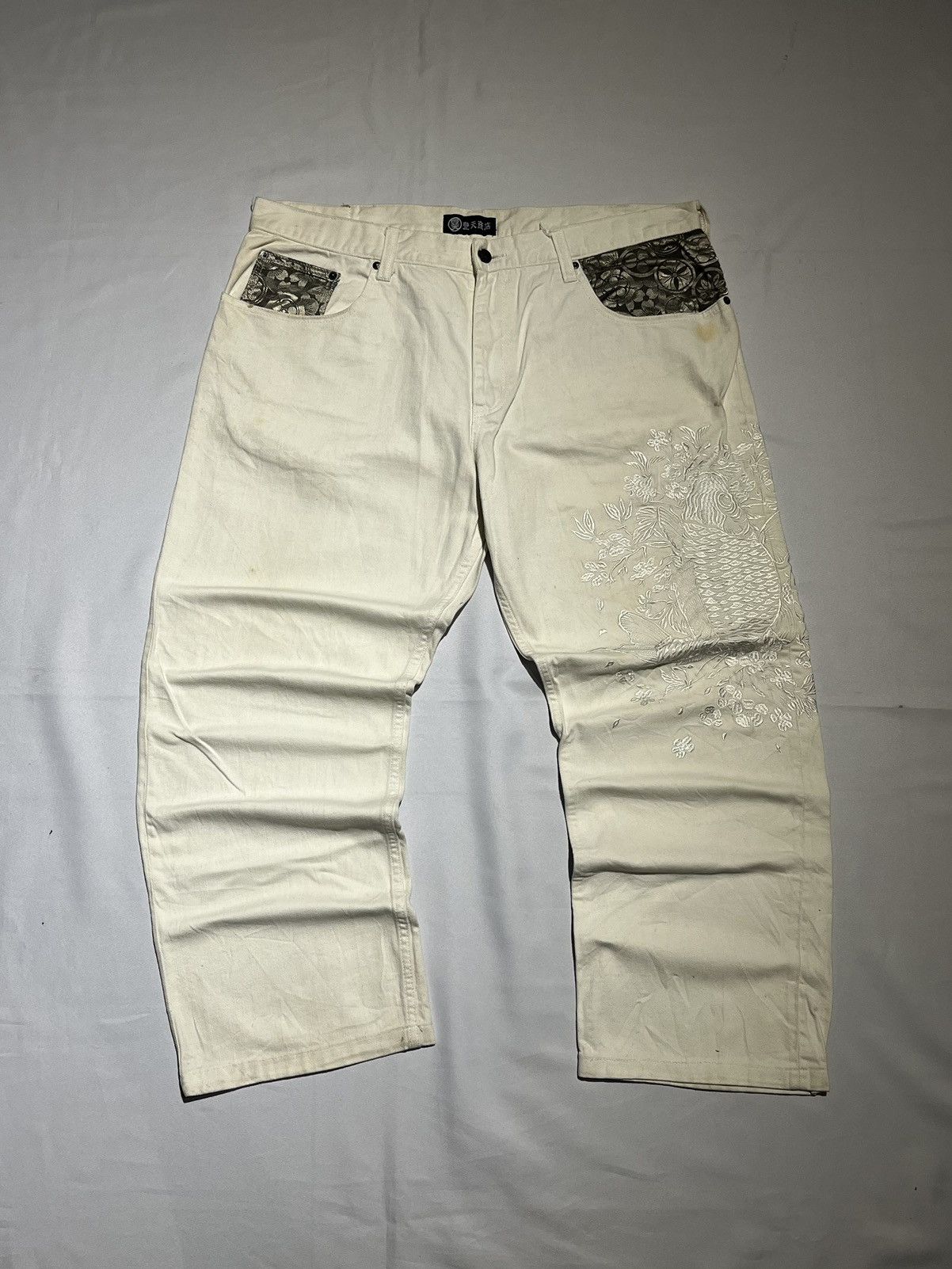 Japanese Brand × Vintage Vintage Art Fish Koi Japan Denim Sukajan Baggy Y2K Pant Size US 40 / EU 56 - 1 Thumbnail