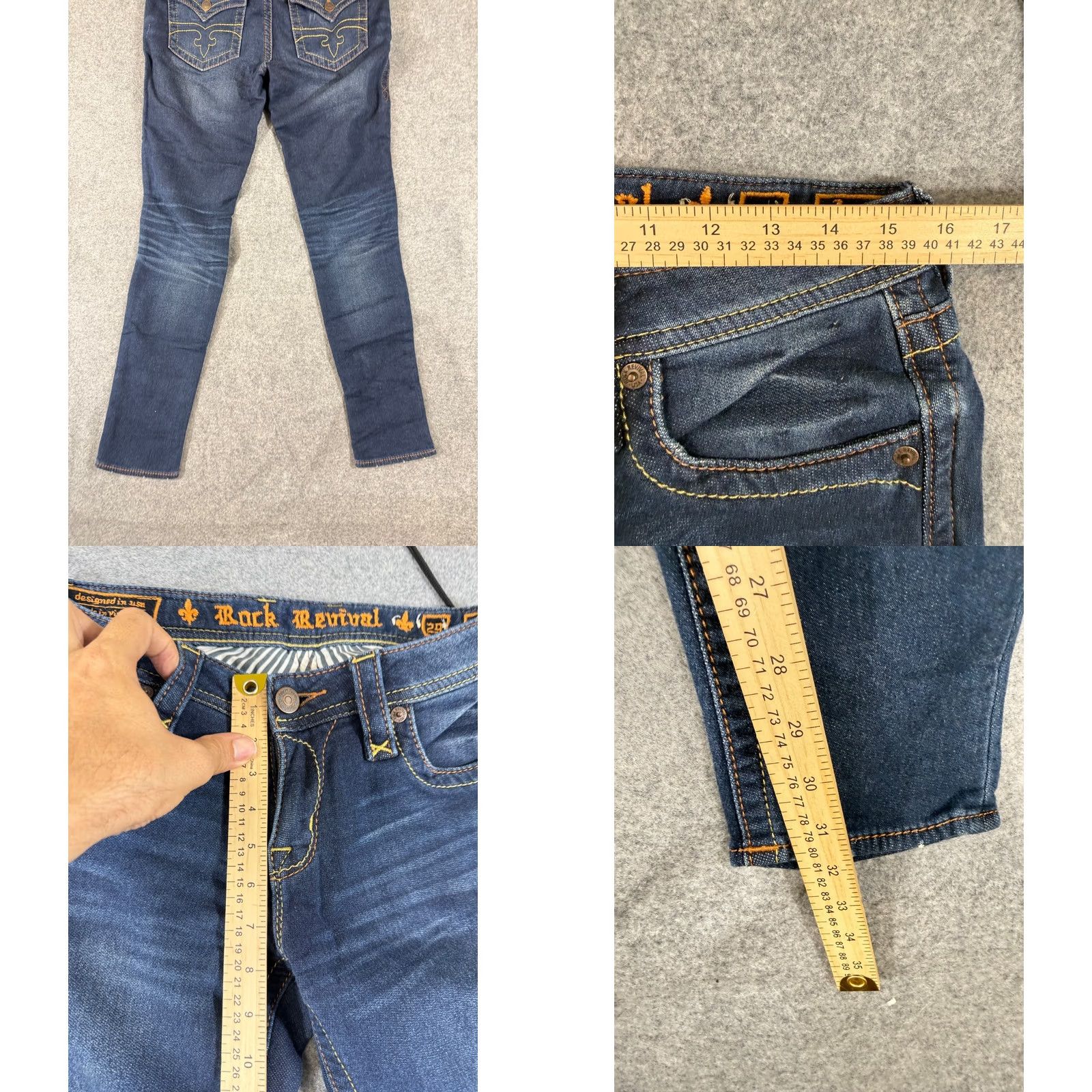 Vintage Rock Revival Jeans Womens 29 Blue Denim Jessica Skinny Stretch Low Rise Whisker Wash Pockets Size 29" - 10 Thumbnail
