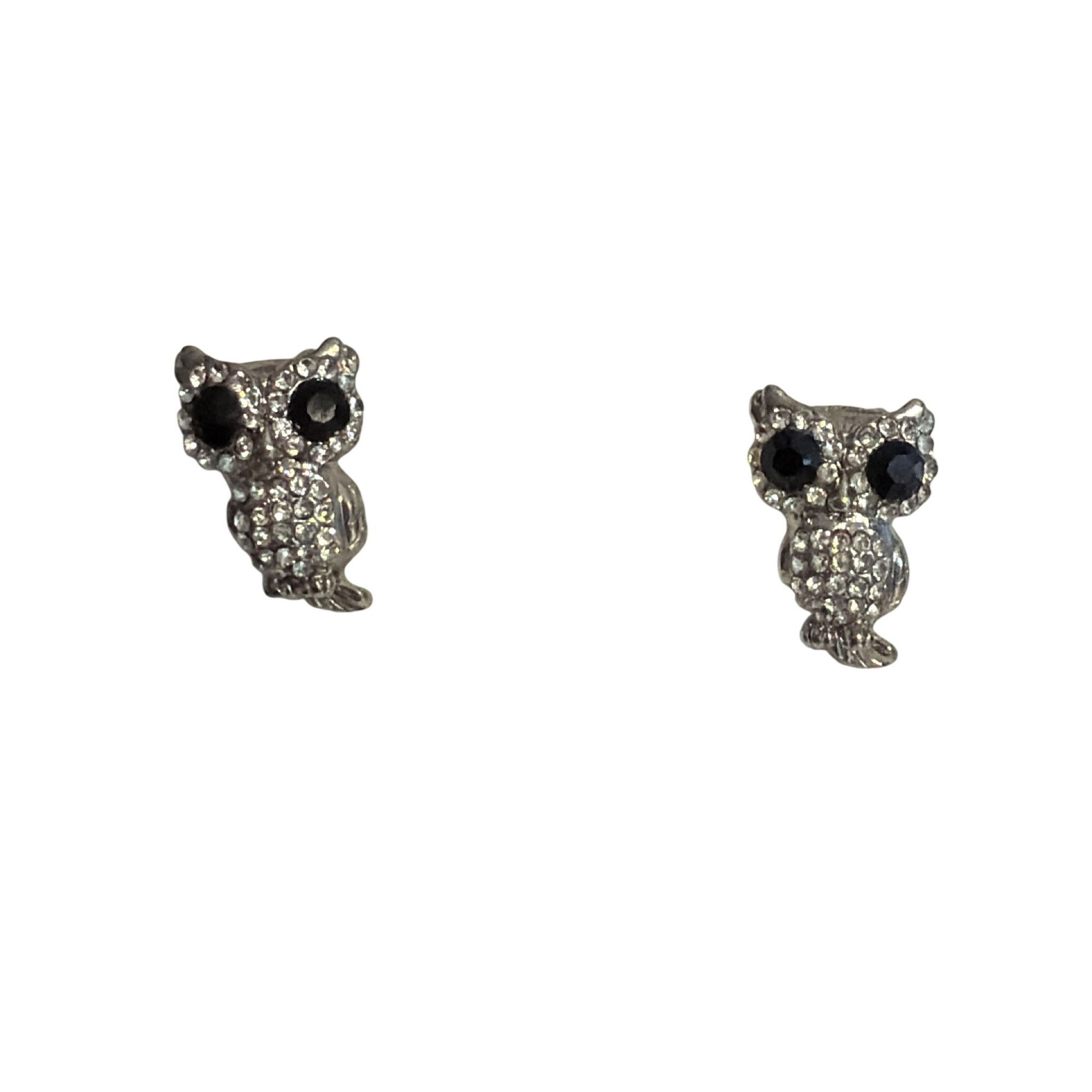 Other Sparkling Owl Stud Earrings Silver Tone Clear Black Rhinesto Size ONE SIZE - 1 Thumbnail