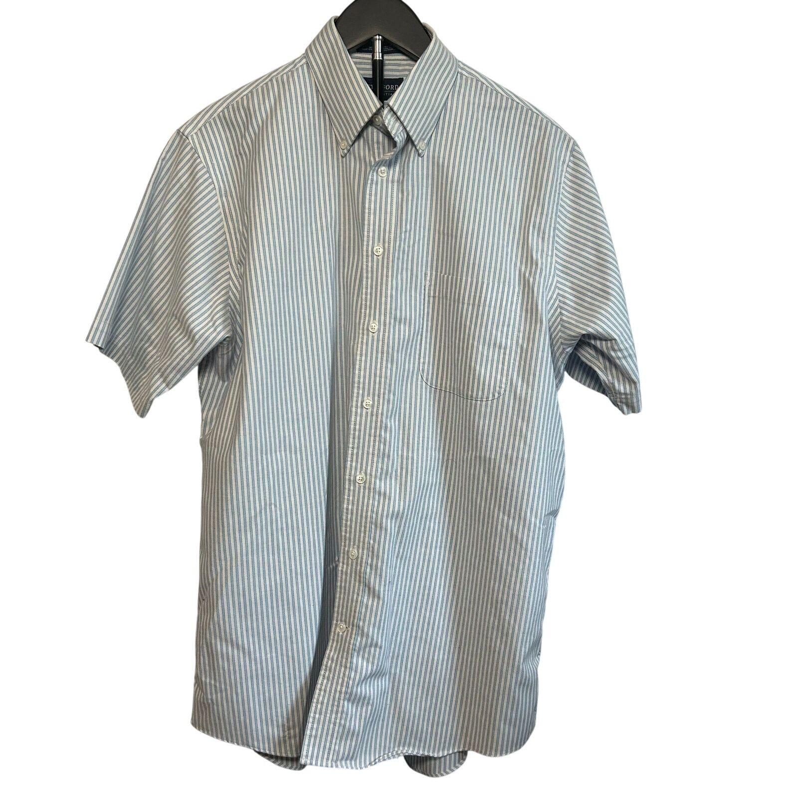 stafford short sleeve dress shirts Men's Regular Fit Easy Care Stretch Shirt (Oxford Blue, 15/34-35) at Amazon Men's Clothing store Made from a textured cotton Stafford Short Sleeve Wrinkle Free