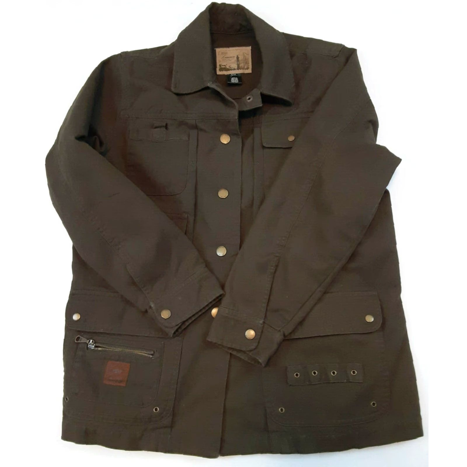 Ralph Lauren VINTAGE Lauren Ralph Lauren Utility Jacket Women PM Green Cotton Canvas 27in Long Zip Button Pockets Fisherman Fish Theme Bi-Swing Size M / US 6-8 / IT 42-44 - 5 Thumbnail