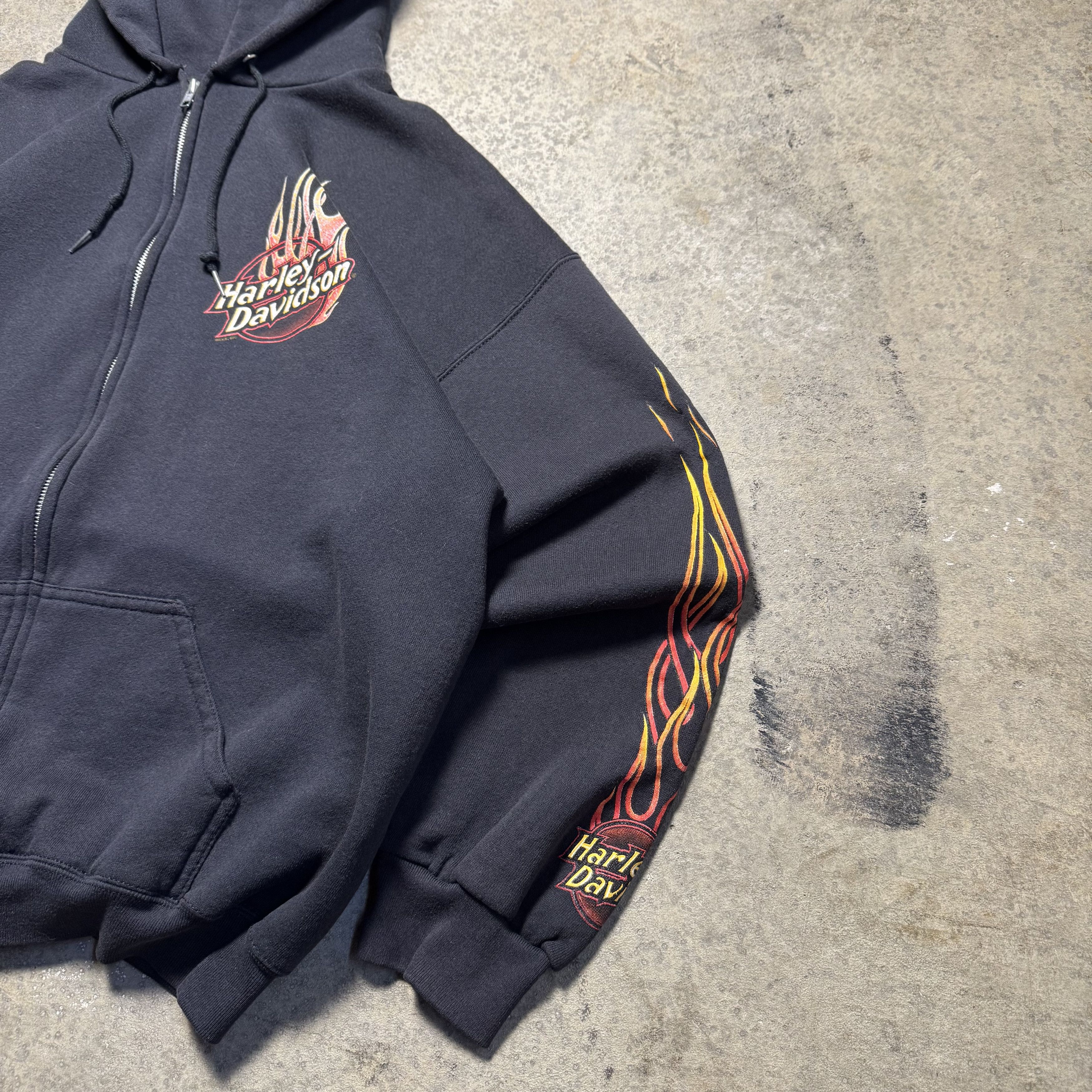 Harley Davidson Vintage Y2K Harley Davidson Flame Sleeve Full Zip Up Hoodie Size US XL / EU 56 / 4 - 3 Thumbnail