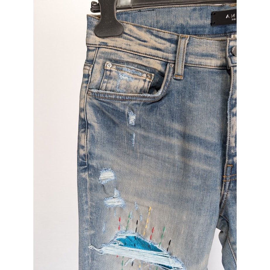 Amiri o1rshd1 Quilted Artpatch Jeans in Clay Indigo Size US 32 / EU 48 - 8 Thumbnail