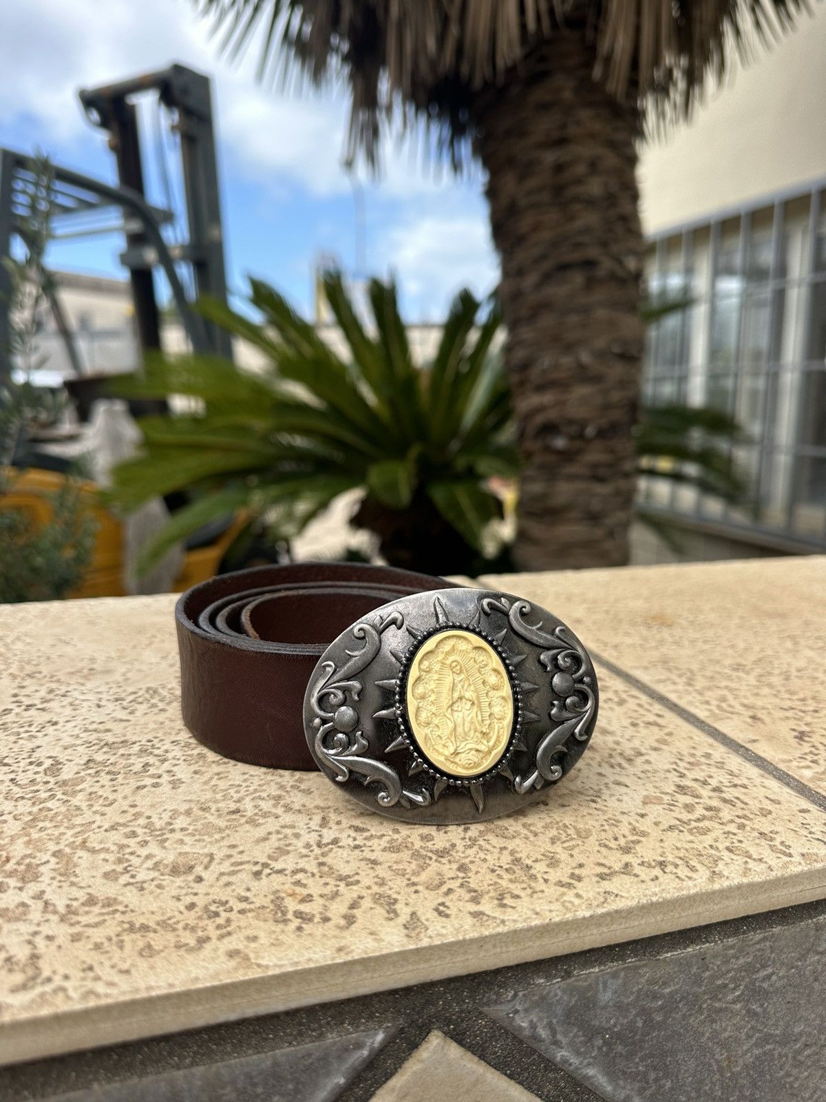 Dolce&Gabbana Leather Belt Virgin Mary 1990s RARE