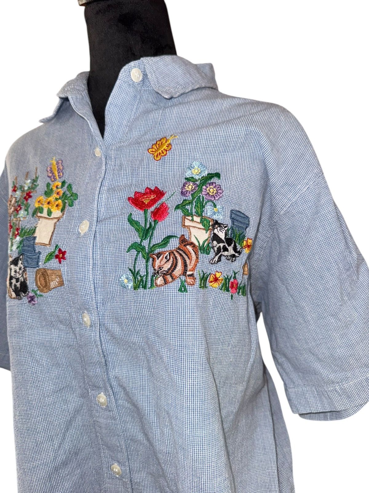 Vintage VTG 90s Victoria Jones embroidered kitty and spring flowers Size XL / US 12-14 / IT 48-50 - 3 Thumbnail