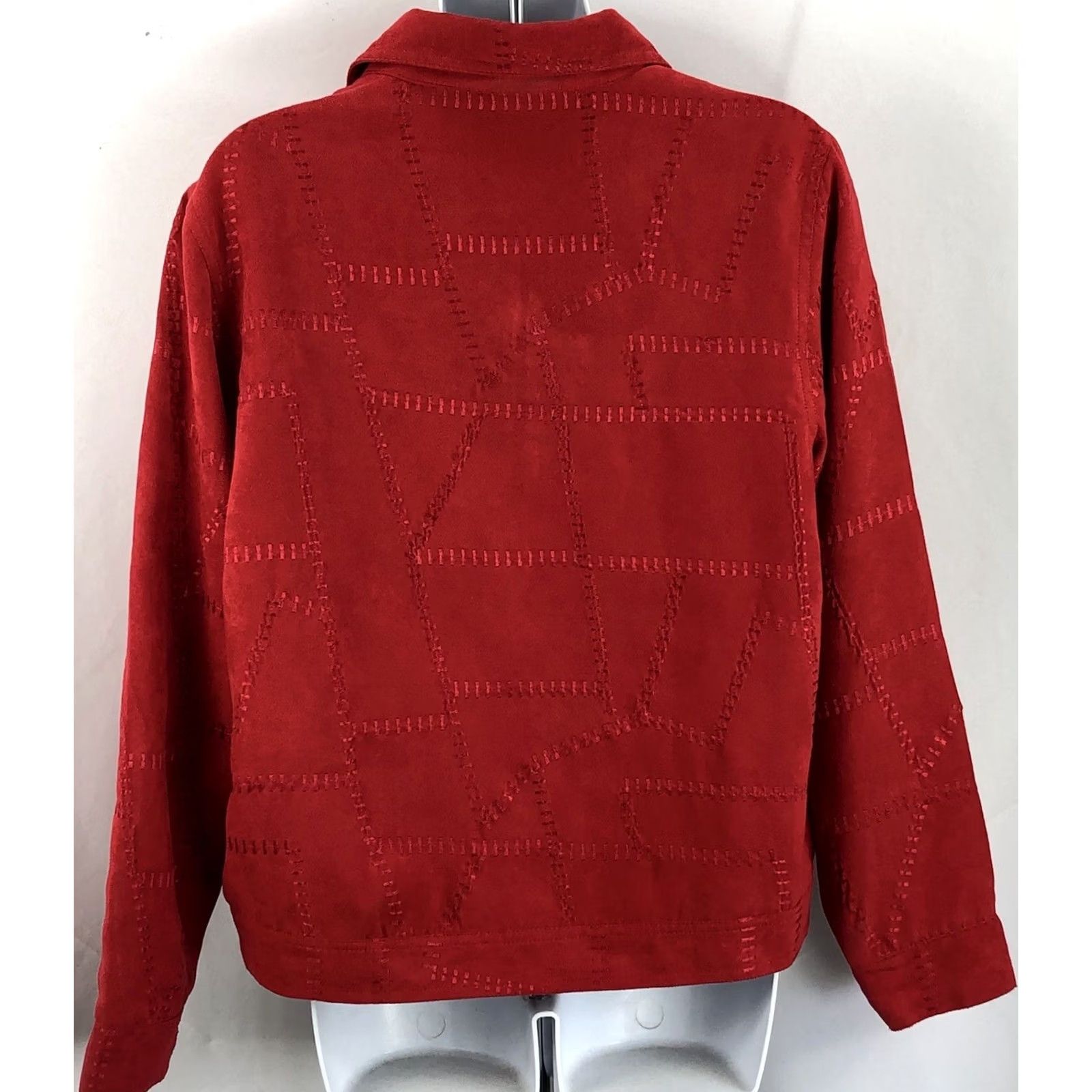 Vintage Christopher & Banks Red Jacket M Patchwork Stitching Buttonup Longsleeve Faux Suede Glam Punk Women Size M / US 6-8 / IT 42-44 - 3 Thumbnail