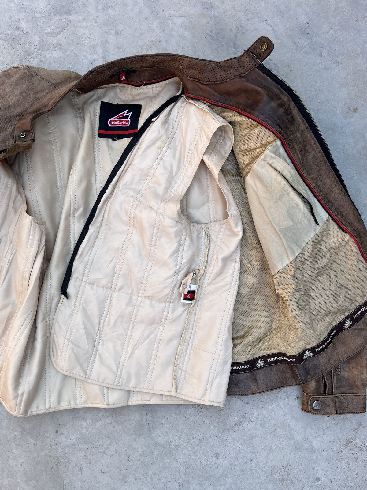 Hein Gericke RARE 🔥VINTAGE 9OS HEIN GERICKE WASHED LEATHER BIKER JACKET Size US L / EU 52-54 / 3 - 9 Thumbnail