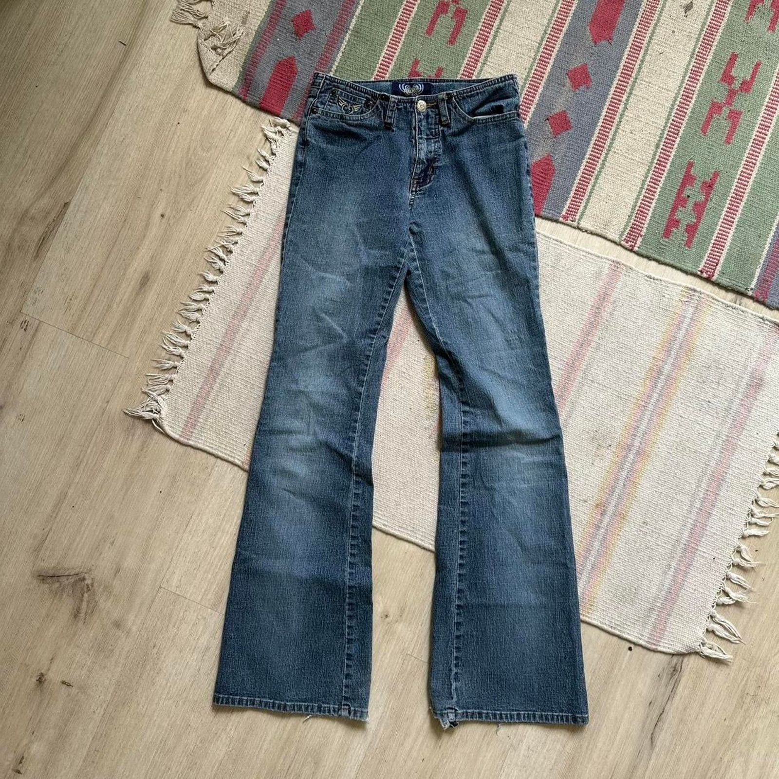 Vintage Vintage Y2K 00s Angel Low Rise Slim Flare Rockstar Jeans Size 25" / US 0 / IT 36 - 2 Thumbnail