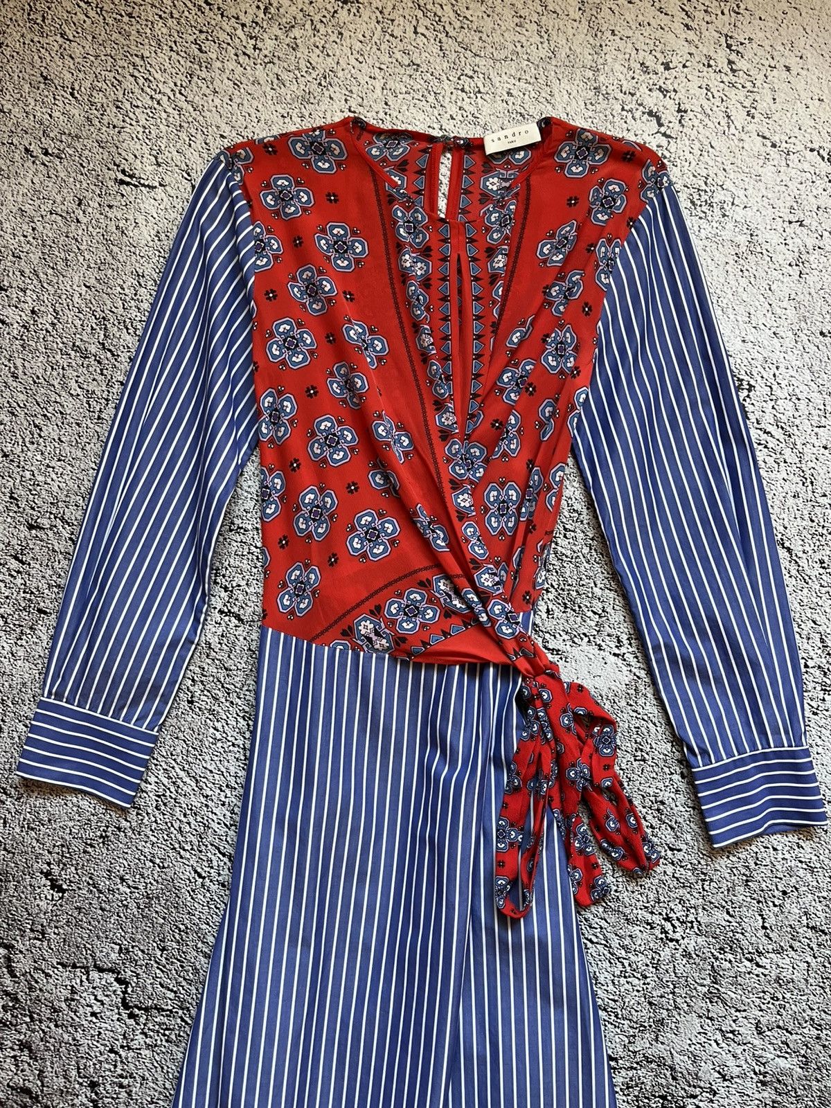Sandro Sandro Paris Striped Floral Wrap Dress Size 36 Size S / US 4 / IT 40 - 6 Thumbnail