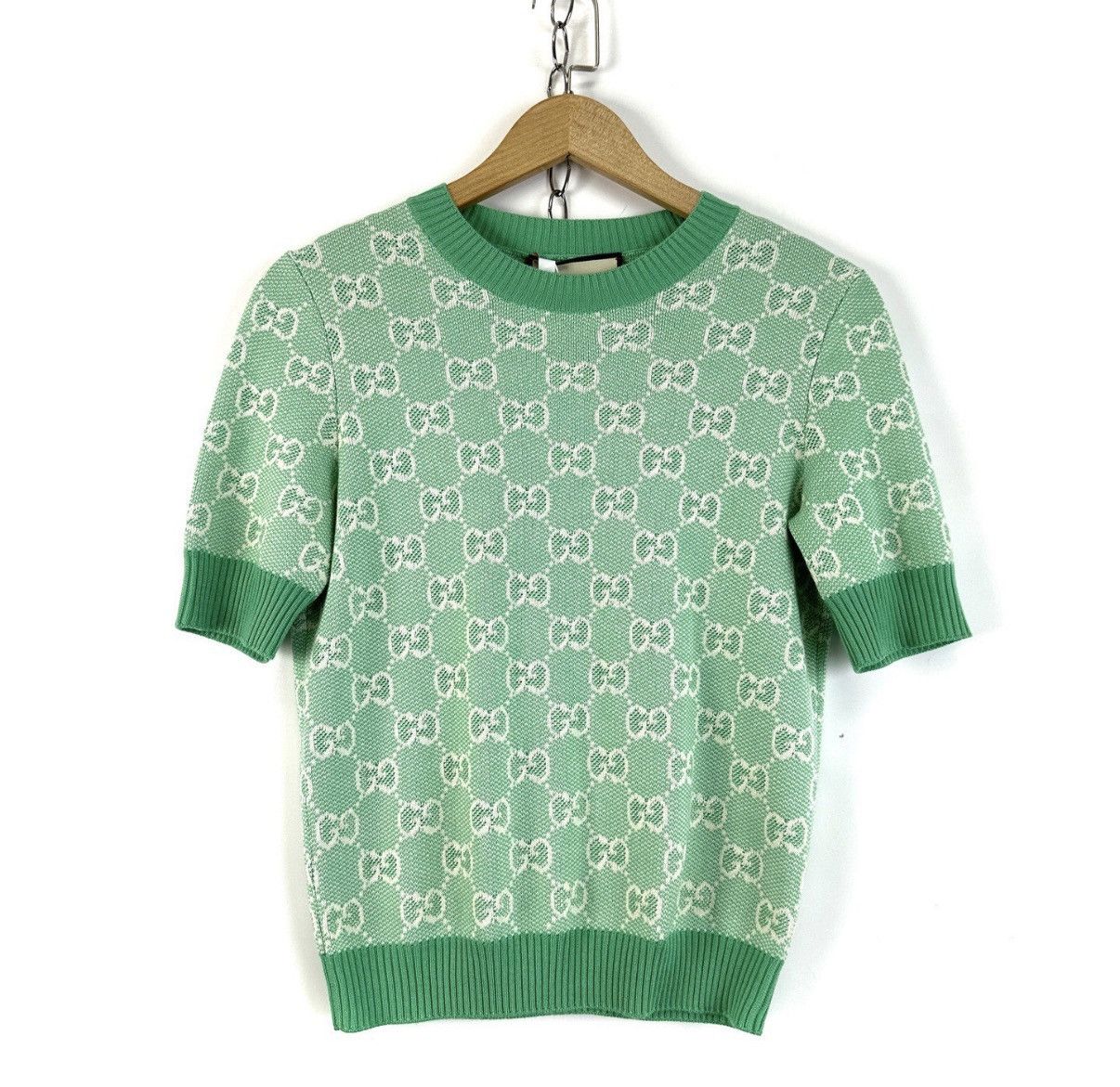 Gucci Gucci Green Double G Monogram Logo Knitted Short Sleeve K12 Size US S / EU 44-46 / 1 - 1 Thumbnail