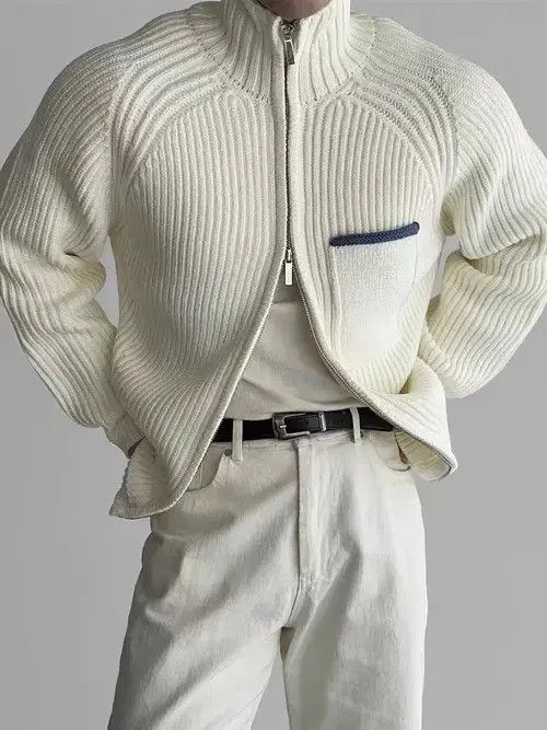 Other Vintage Beige Double Pull-On Knit Stand-Up Jacket Coat Size US M / EU 48-50 / 2 - 1 Thumbnail