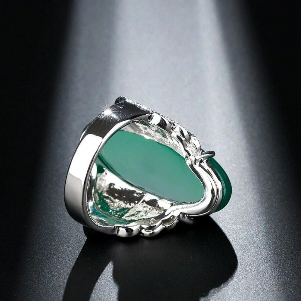 Designer Vintage 32mm Green Amber Antique Silver Ring - Size 8 Size ONE SIZE - 2 Thumbnail