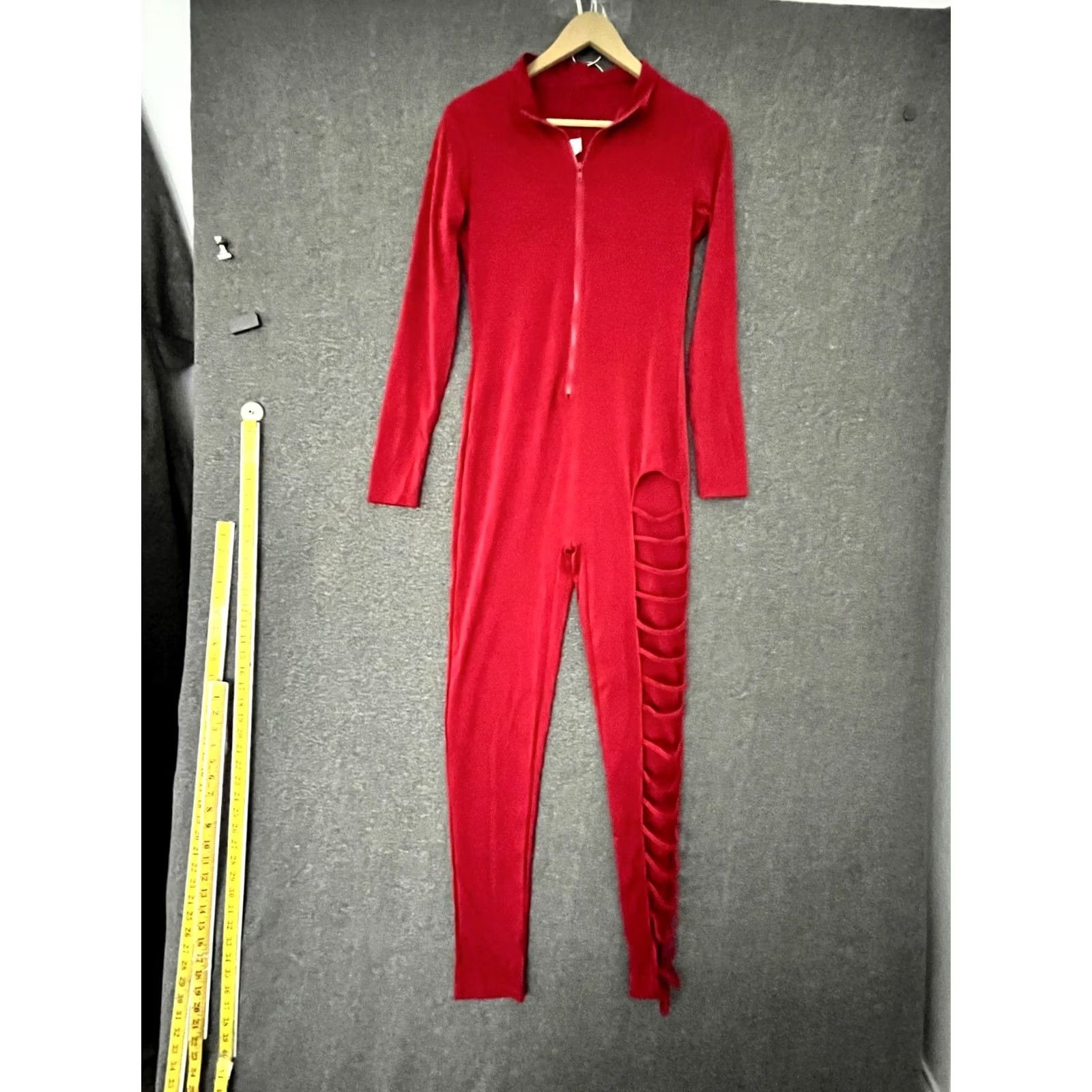 Vintage Sexy Zipper One Piece Jumpsuit L Red Women Long Sleeve Clubwear Size L / US 10 / IT 46 - 2 Thumbnail