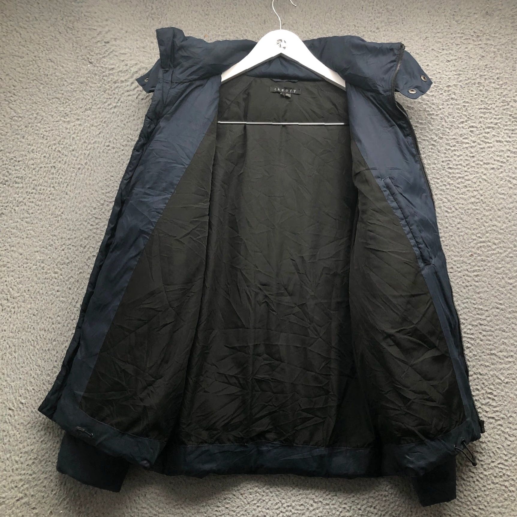 Theory Theory Down Quilted Puffer Full Zip Jacket Mens Small Hooded Navy Parka Taslan Polyester Zip Mens Small Hooded Puffer Jacket Size US S / EU 44-46 / 1 - 7 Thumbnail