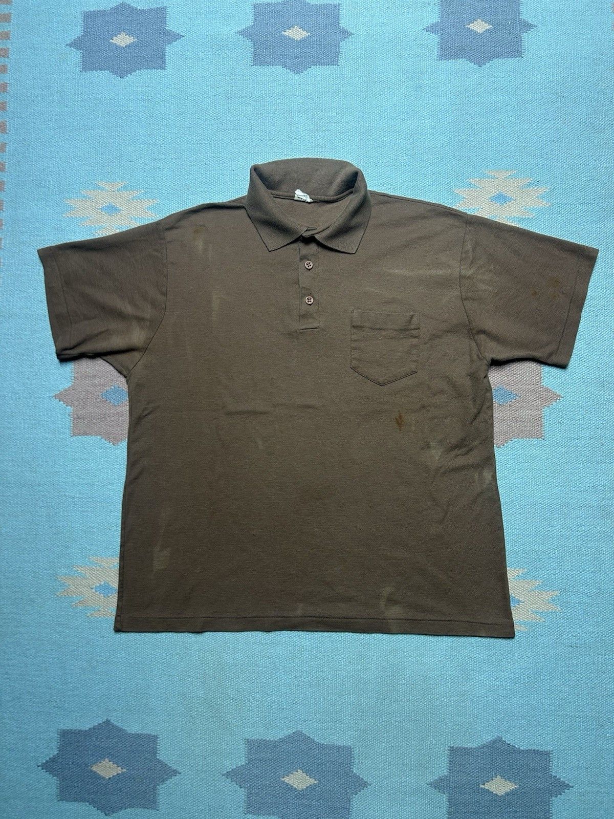 Vintage Vintage 70s polo shirt Donegal blank soft poly cotton L/XL Size US L / EU 52-54 / 3 - 1 Thumbnail