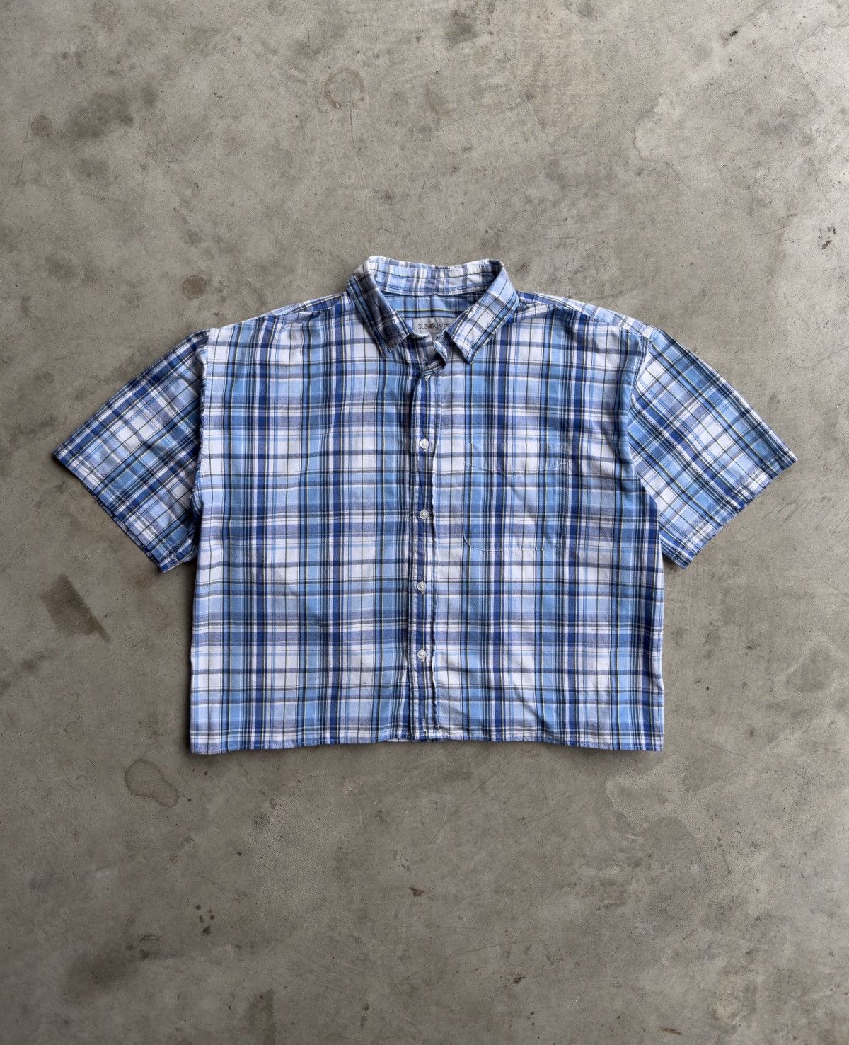 Vintage Cropped Plaid Button Down Shirt - M