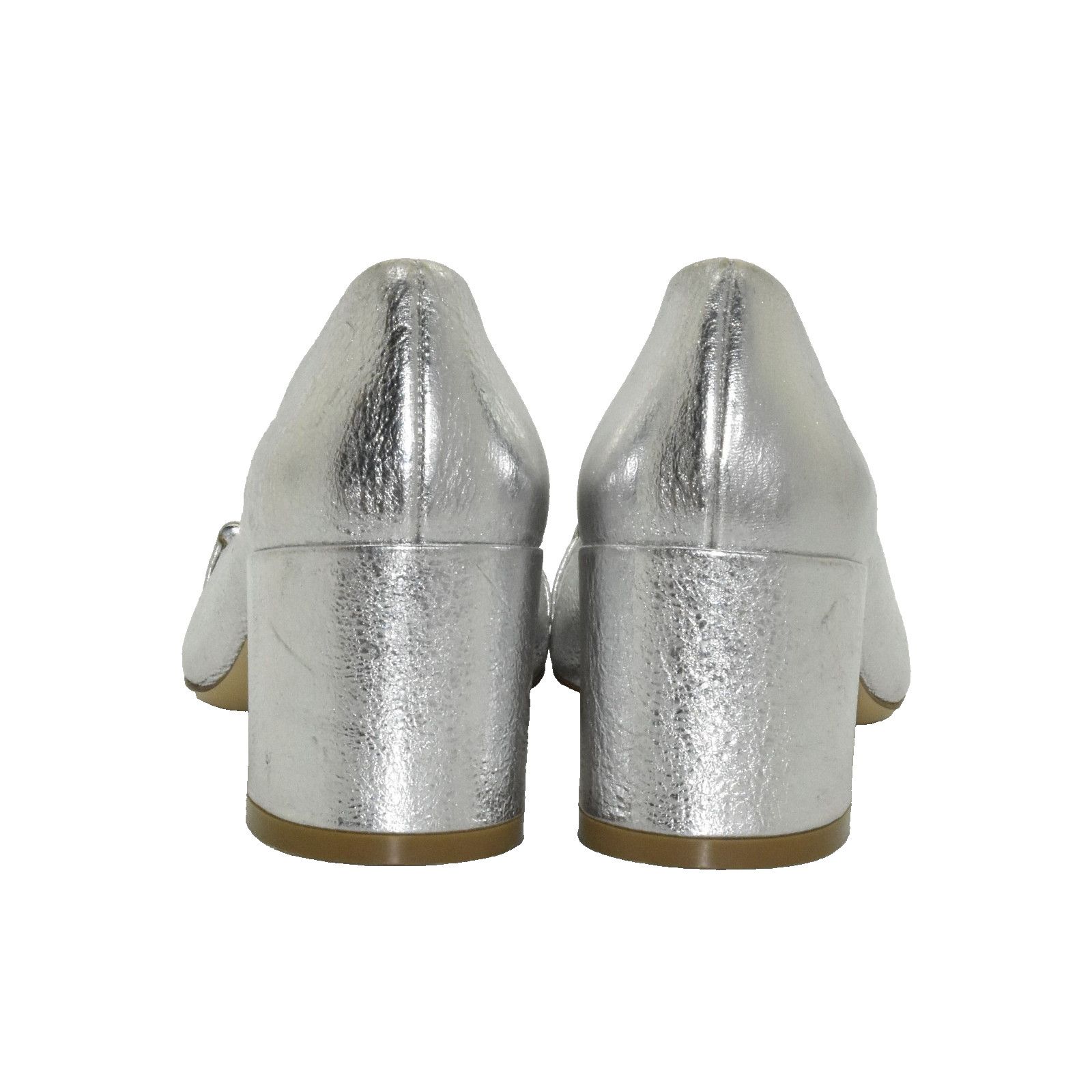 Salvatore Ferragamo SALVATORE FERRAGAMO Silver Tumble Leather Pumps Size 4C Size US 4 / IT 34 - 6 Thumbnail