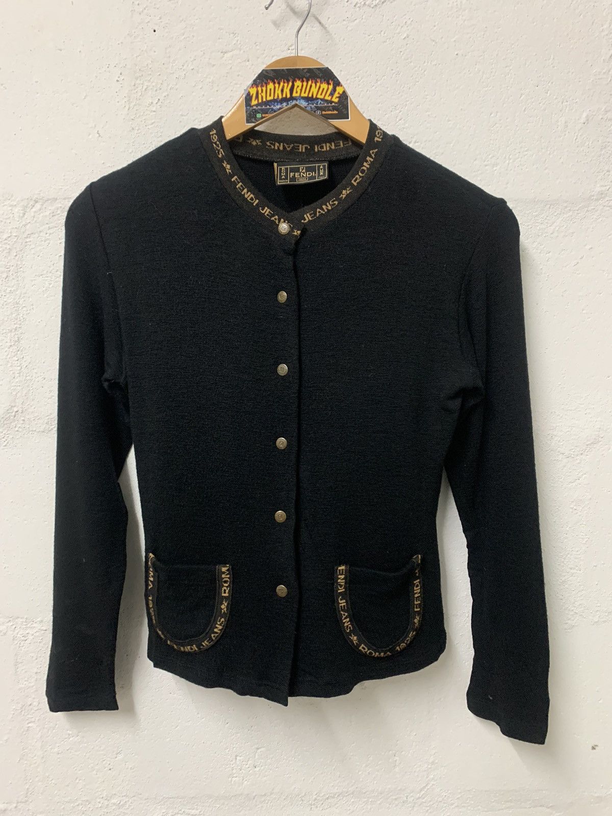 Fendi Fendi Jeans Wool Knit Logo Trim Detail Buttom Front Cardigan Size S / US 4 / IT 40 - 2 Thumbnail