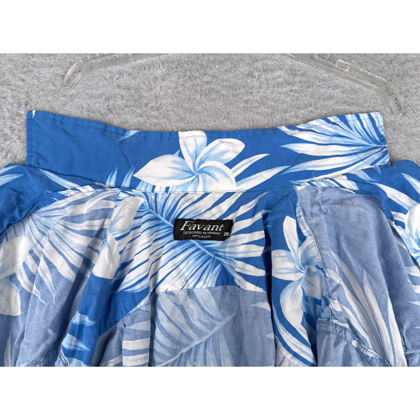 Vintage VINTAGE Favant Shirt Men 2XL XXL Blue Floral Plumeria Palm 100% Rayon Hawaiian Button Up Size US XXL / EU 58 / 5 - 2 Thumbnail