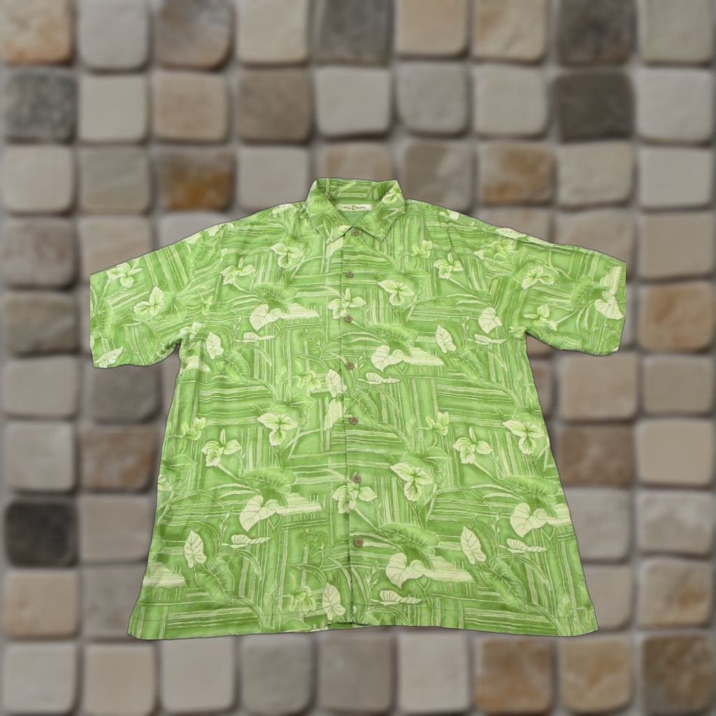 Tommy Bahama Tommy Bahama Shirt Mens XL Green Floral Silk Button-Up Collar Shirt Size US XL / EU 56 / 4 - 1 Thumbnail