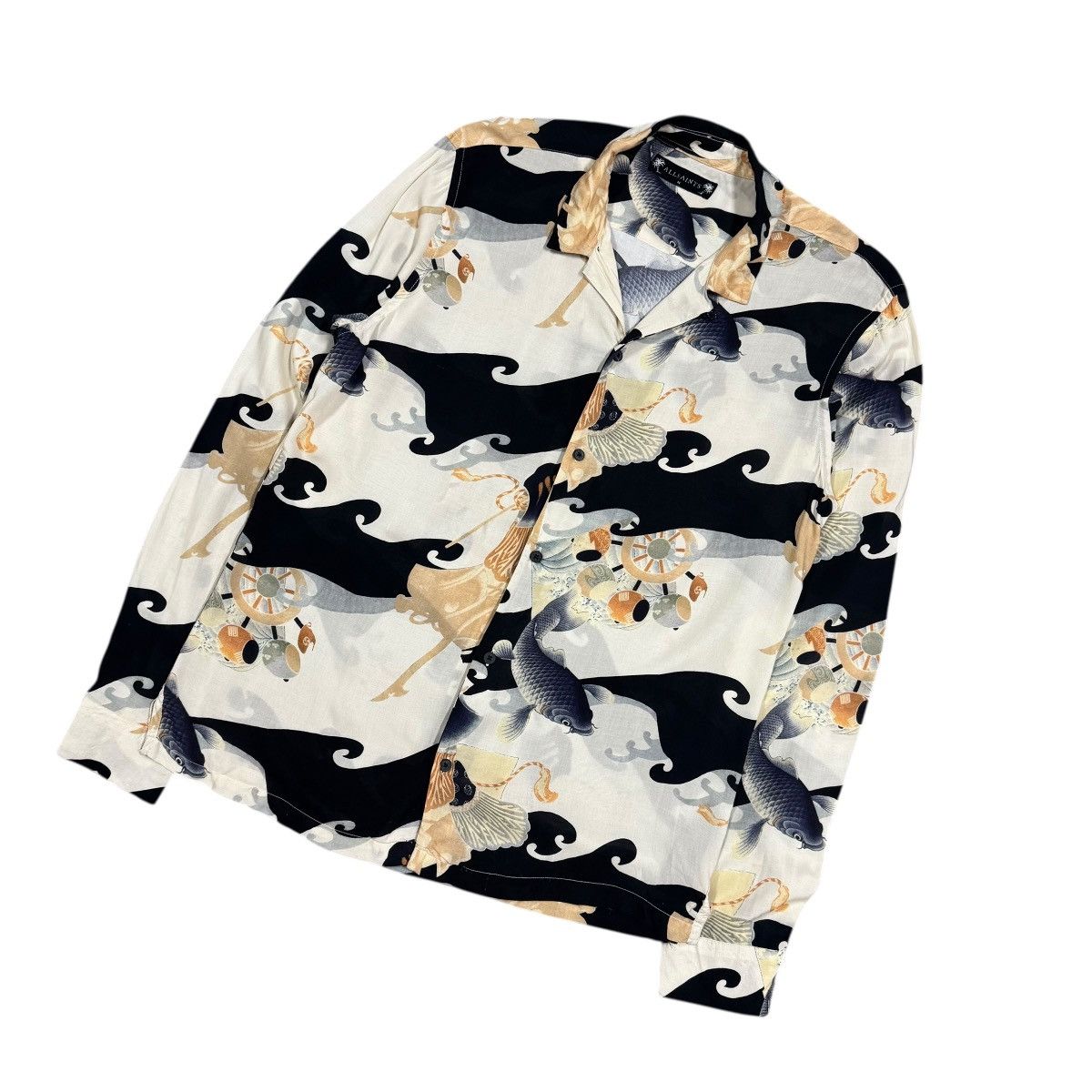 Allsaints All Saint Viscose Rayon Japanese Koi Fish Open Collar Shirt Size US M / EU 48-50 / 2 - 7 Thumbnail