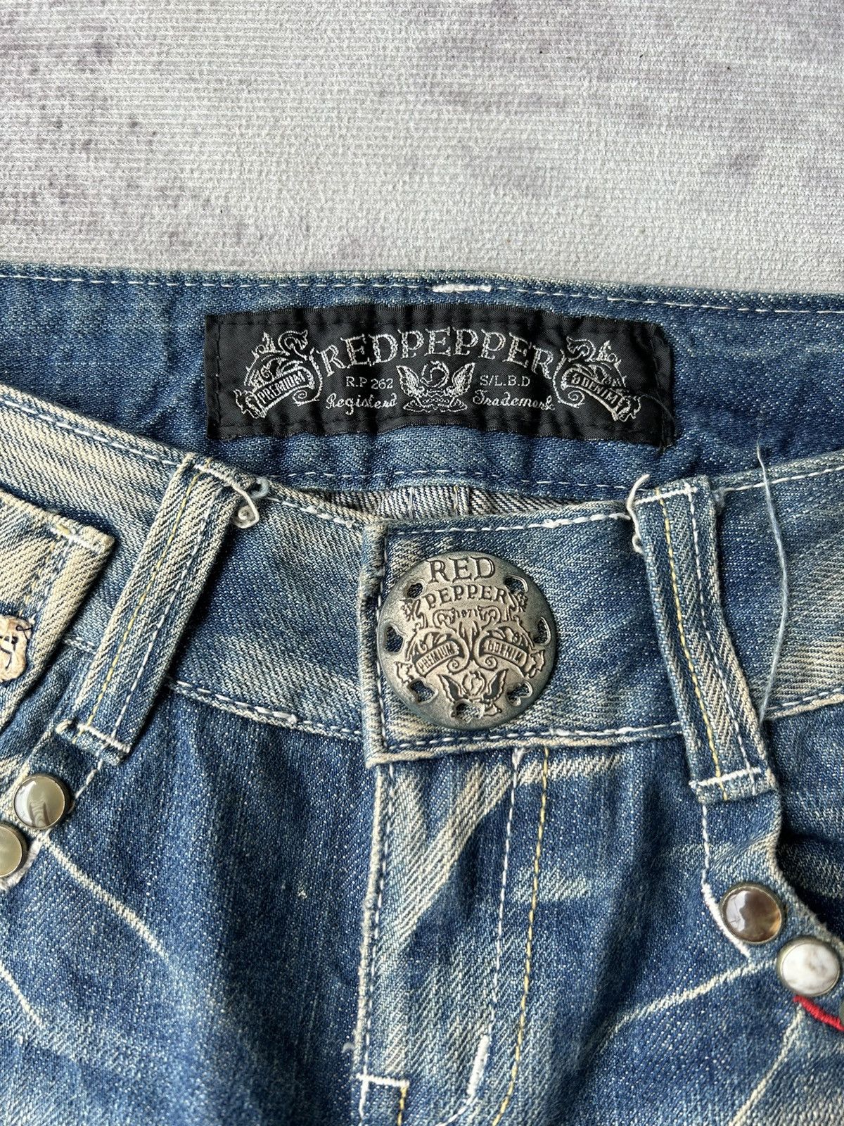 Ed Hardy Y2k Red Pepper Embroidery Punk Style Jeans Size US 28 / EU 44 - 13 Thumbnail