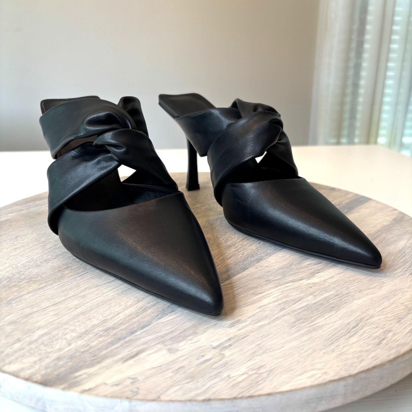 Jeffrey Campbell Quinbie Black Leather Pumps Heel Shoes Size 9.5, Women's