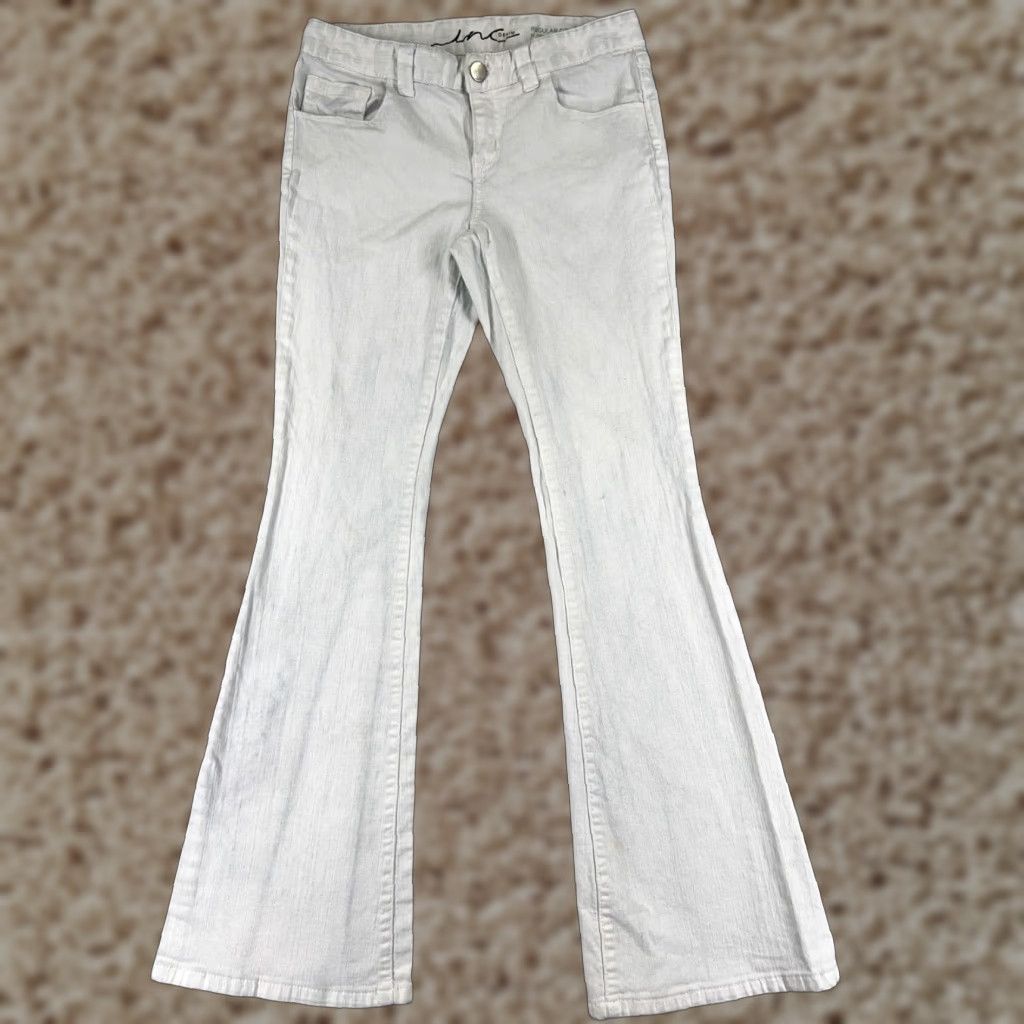 Vintage INC International Concepts Jeans Women 4 White Denim Flared Regular 27x32 Pants, 5-Pocket, Zip, Distressed, Stretch, Medium Wash, Cotton, Vintage: No Size 27" / US 4 / IT 40 - 1 Thumbnail