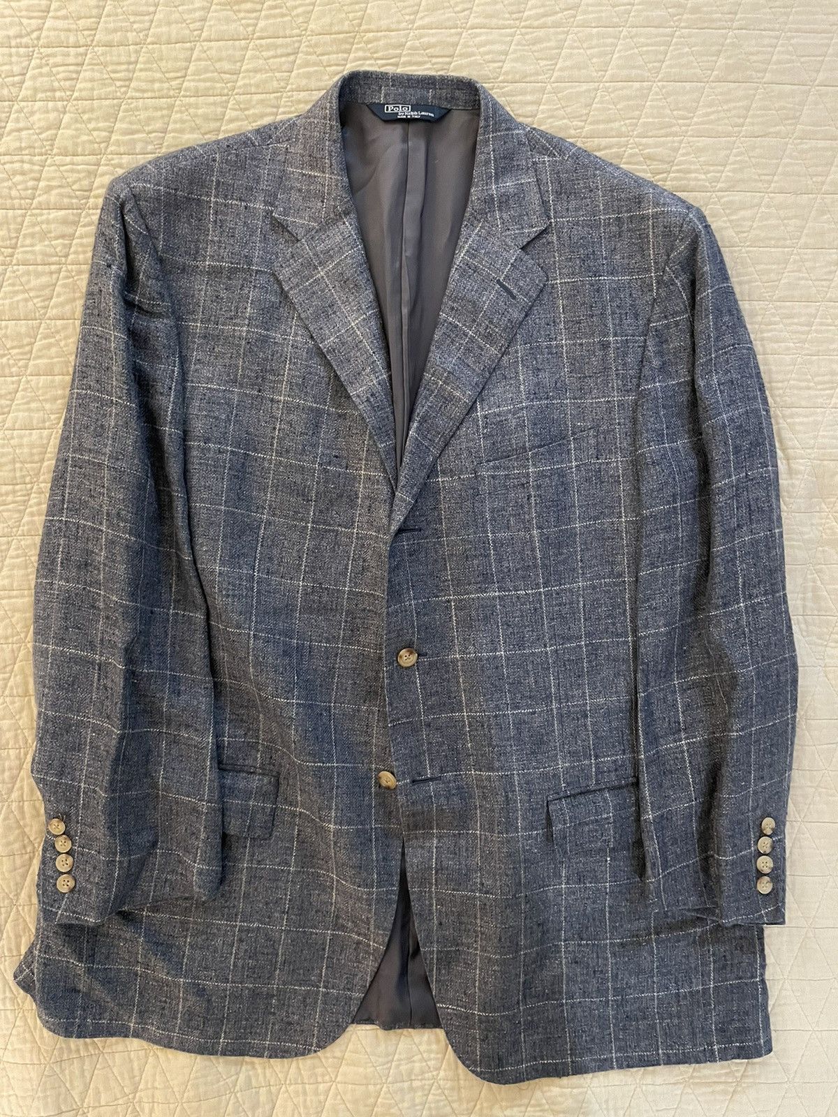 Polo Ralph Lauren × Vintage Windowpane Check Silk and Flax Jacket Size 46R - 1 Thumbnail