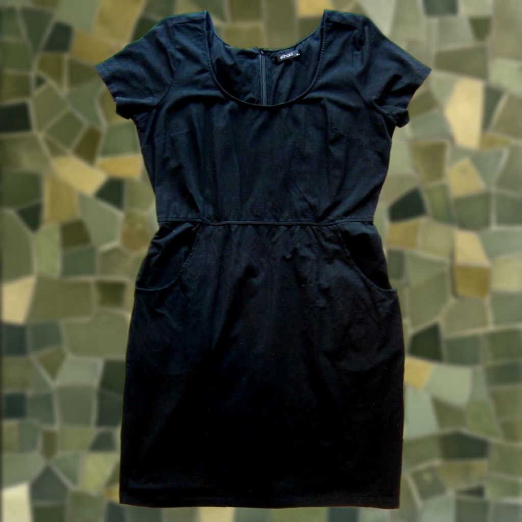 Vintage eShakti Black Cotton Stretch Pocket Fit Flare Sheath Shift Tunic Dress XL-18 Size XL / US 12-14 / IT 48-50 - 1 Thumbnail
