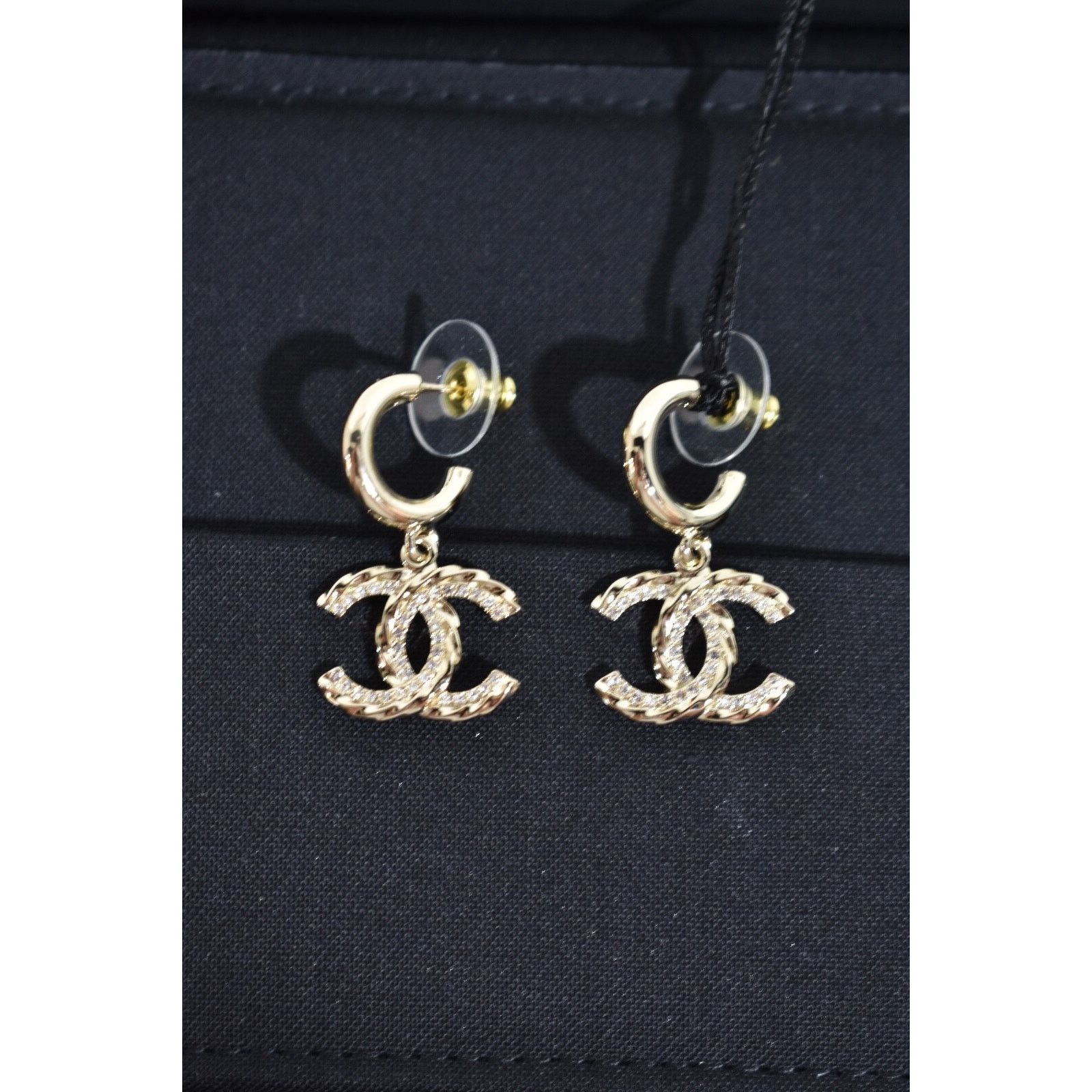 Chanel Chanel Gold Crystal Interlocking Statement Stud Earrings Size ONE SIZE - 4 Thumbnail