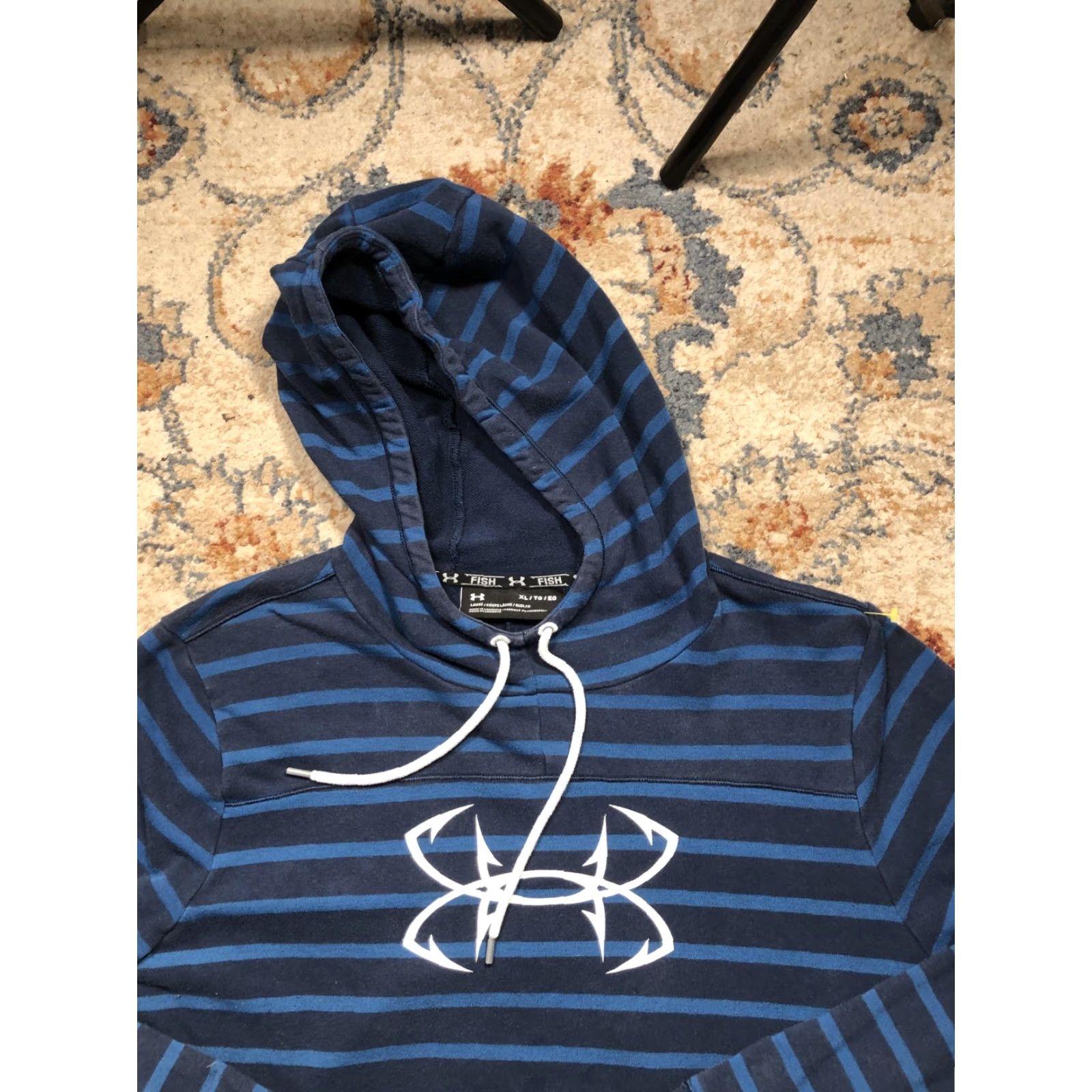 Under Armour Under Armour Hoodie Mens XL Blue Striped FISH Loose Pullover Sweatshirt Logo Size US XL / EU 56 / 4 - 2 Thumbnail