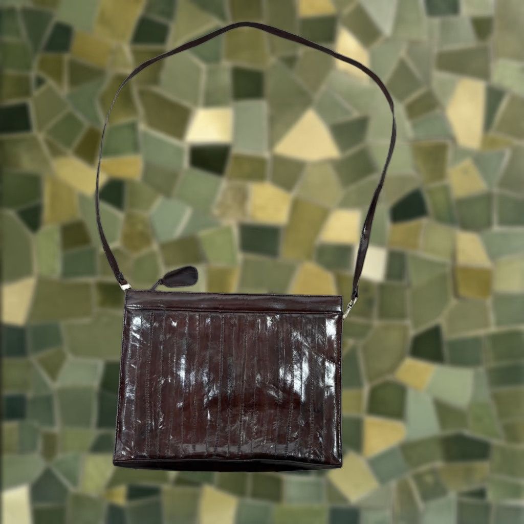 Skin VINTAGE 90s Dark Brown Eel Skin Exotic Leather Crossbody Bag Purse Small Women Crossbody Size ONE SIZE - 1 Thumbnail