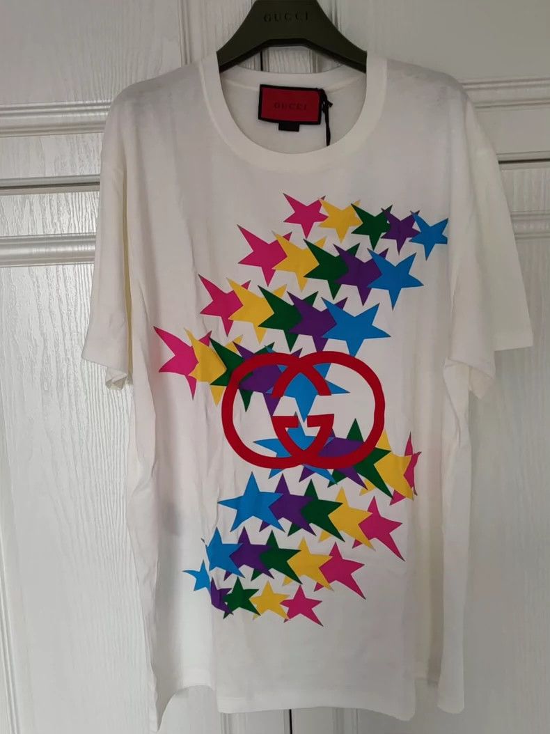 Gucci Gucci Double G Large Logo Colorful Star Print Short-sleeved Size US S / EU 44-46 / 1 - 1 Thumbnail