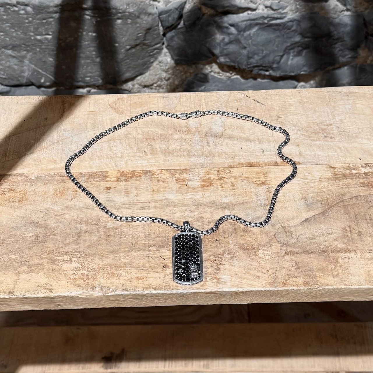 David Yurman David Yurman Box Chain Black Diamond Pavé Dog Tag Necklace Size ONE SIZE - 3 Thumbnail