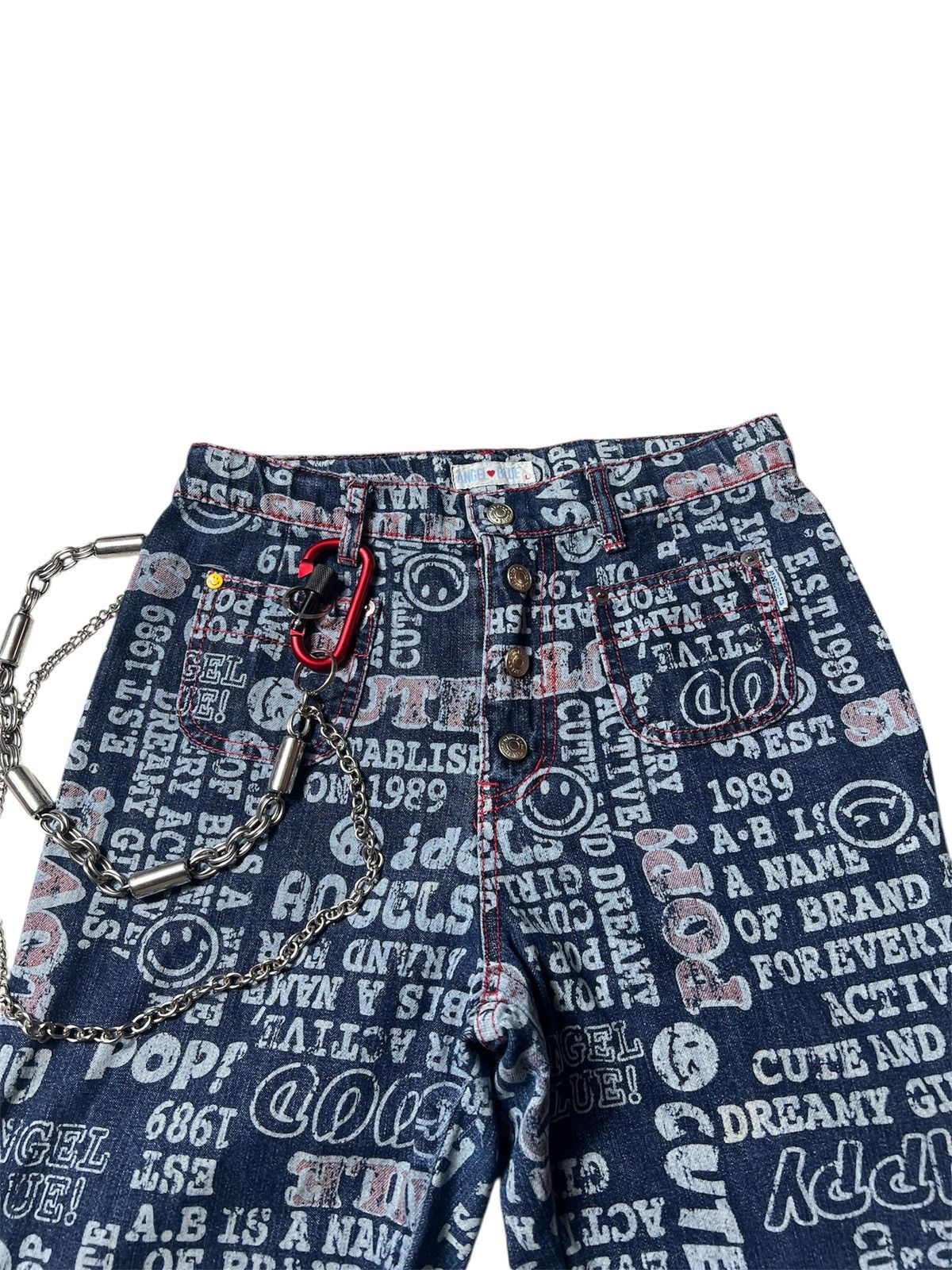Japanese Brand Angel Blue Pop Love Printed Button Flared Pants Size US 28 / EU 44 - 5 Thumbnail