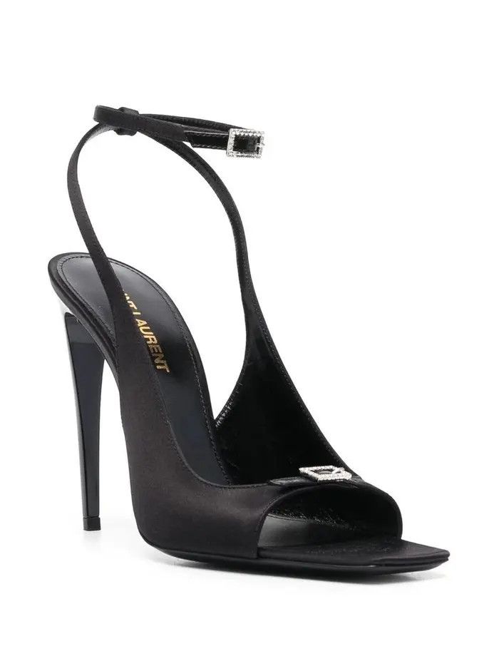 Saint Laurent Paris o1tp1o1224 Carole Sandals In Crepe Satin in Black Size US 12 / IT 42 - 3 Thumbnail