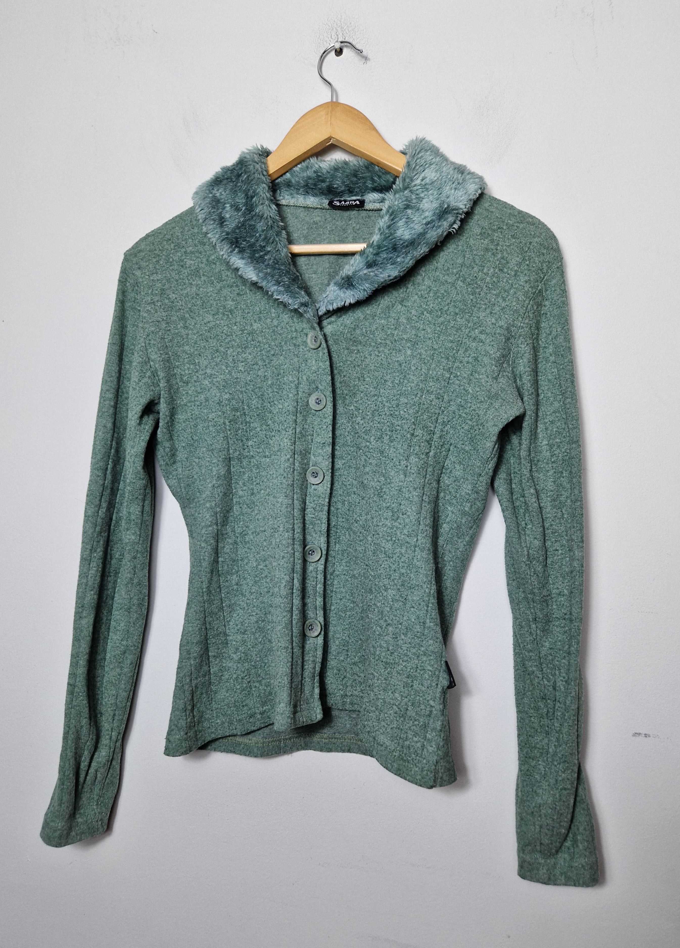 Vintage vintage green faux fur cardigan Size S / US 4 / IT 40 - 1 Thumbnail
