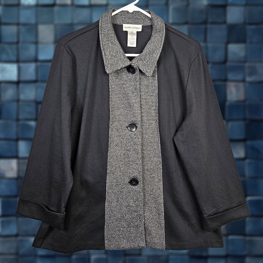 Vintage Draper’s & Damon's Women’s Jacket Houndstooth Button Up XL Gray Knit Lightweight Casual Outdoor Travel Shirt? Size XL / US 12-14 / IT 48-50 - 1 Thumbnail