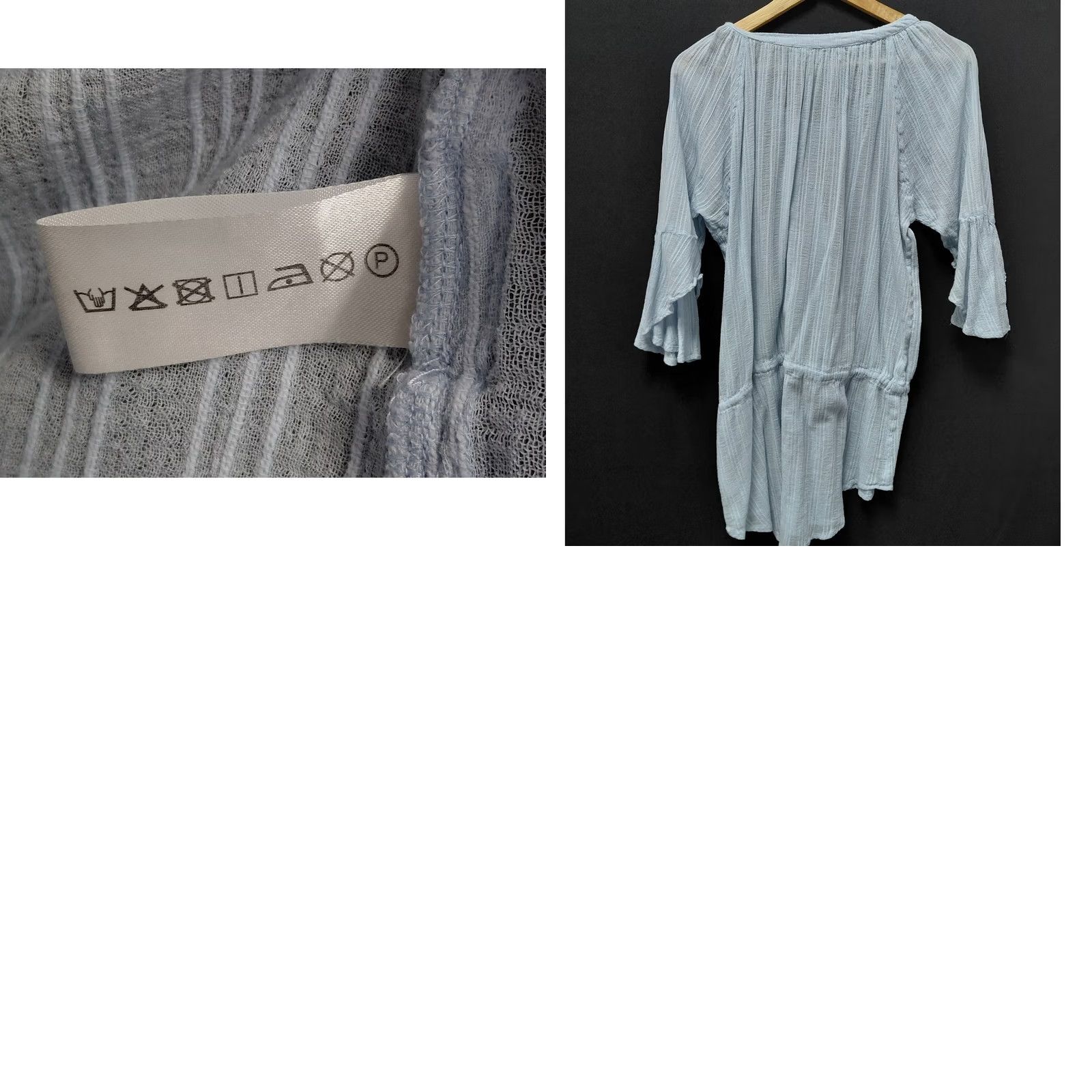 Vintage VIX PAULA HERMANNY Blue Tunic Top 3/4 Sleeve Knit Blouse Womens M Solid Drawstring Scoop Neck Bell Sleeve Casual Travel Seasonal Size M / US 6-8 / IT 42-44 - 8 Thumbnail
