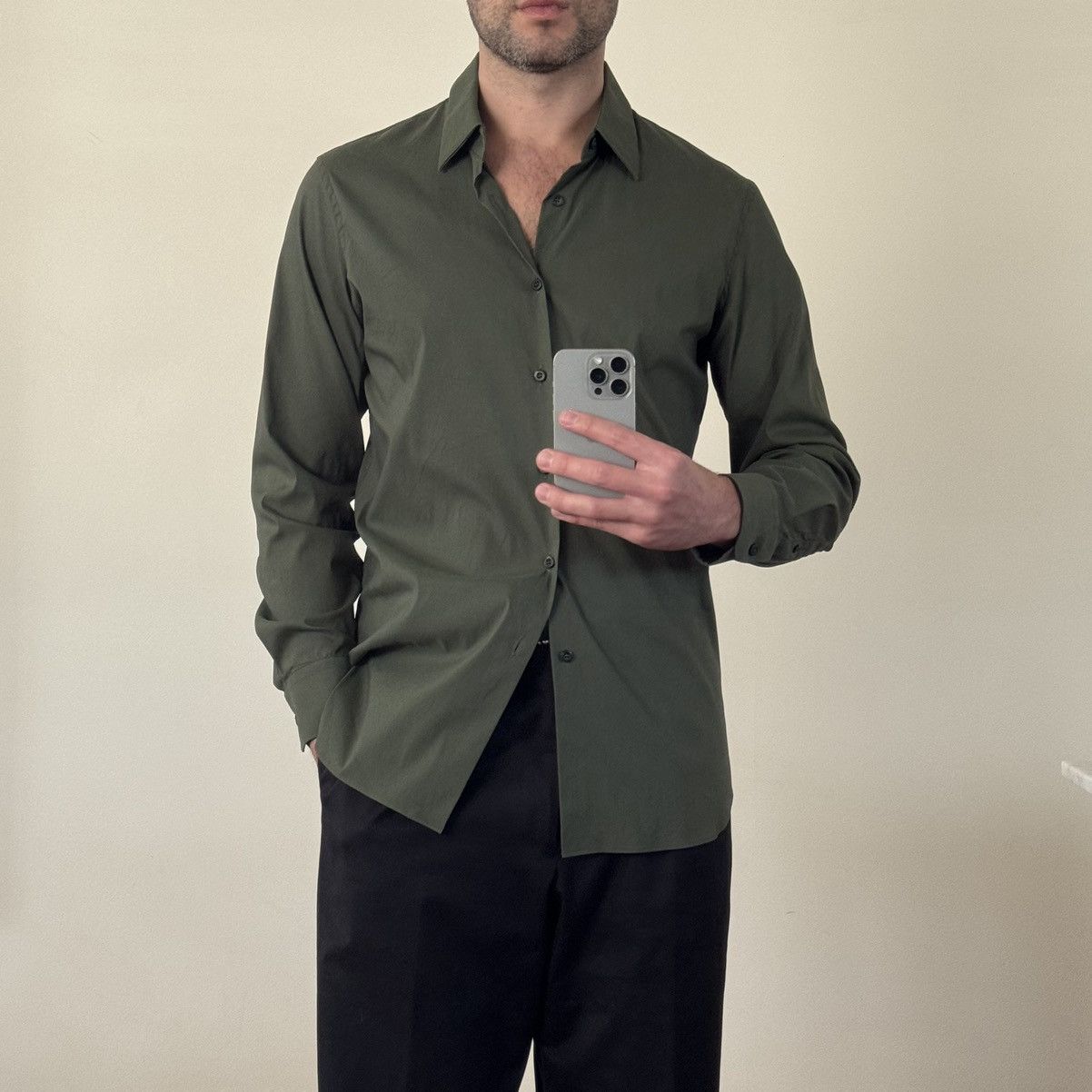 Prada Green stretch poplin shirt Size US M / EU 48-50 / 2 - 2 Thumbnail
