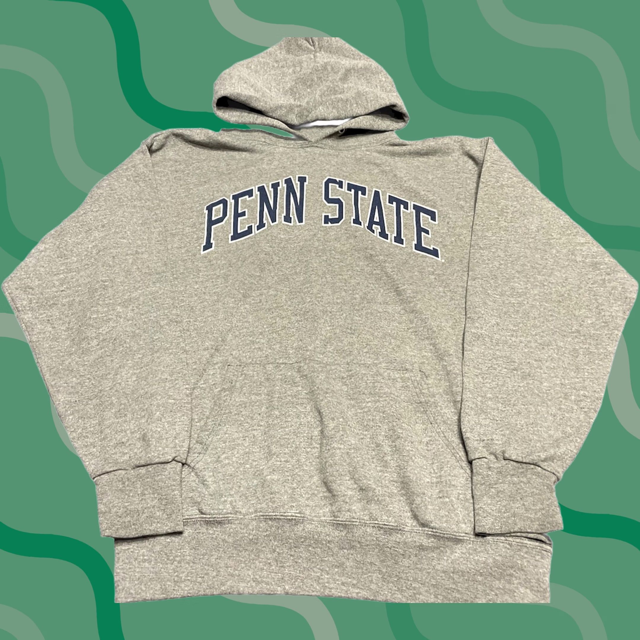 Penn VINTAGE Penn State Hoodie Mens Pullover Graphic Print 90s College University Gray M Knit Cotton Fleece Embroidered Logo Pockets Size US M / EU 48-50 / 2 - 1 Thumbnail