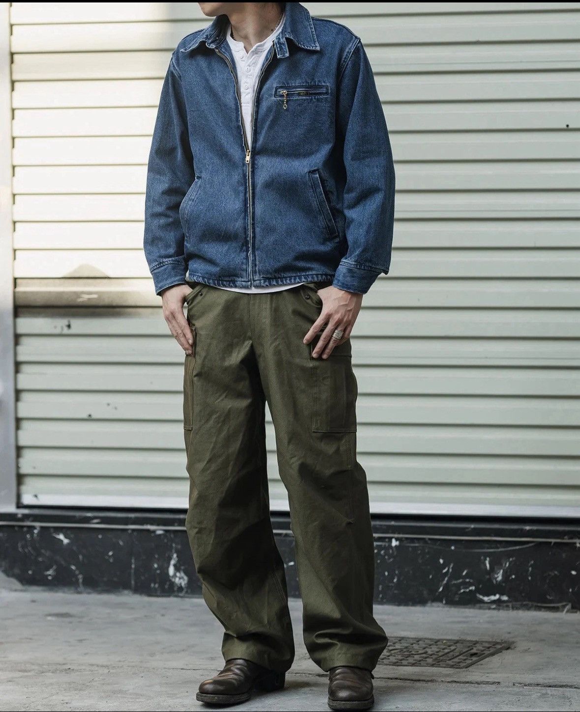 Other 1970s Stonewashed Zip Up Denim Work Jacket Non Stock Mfg Size US L / EU 52-54 / 3 - 2 Thumbnail