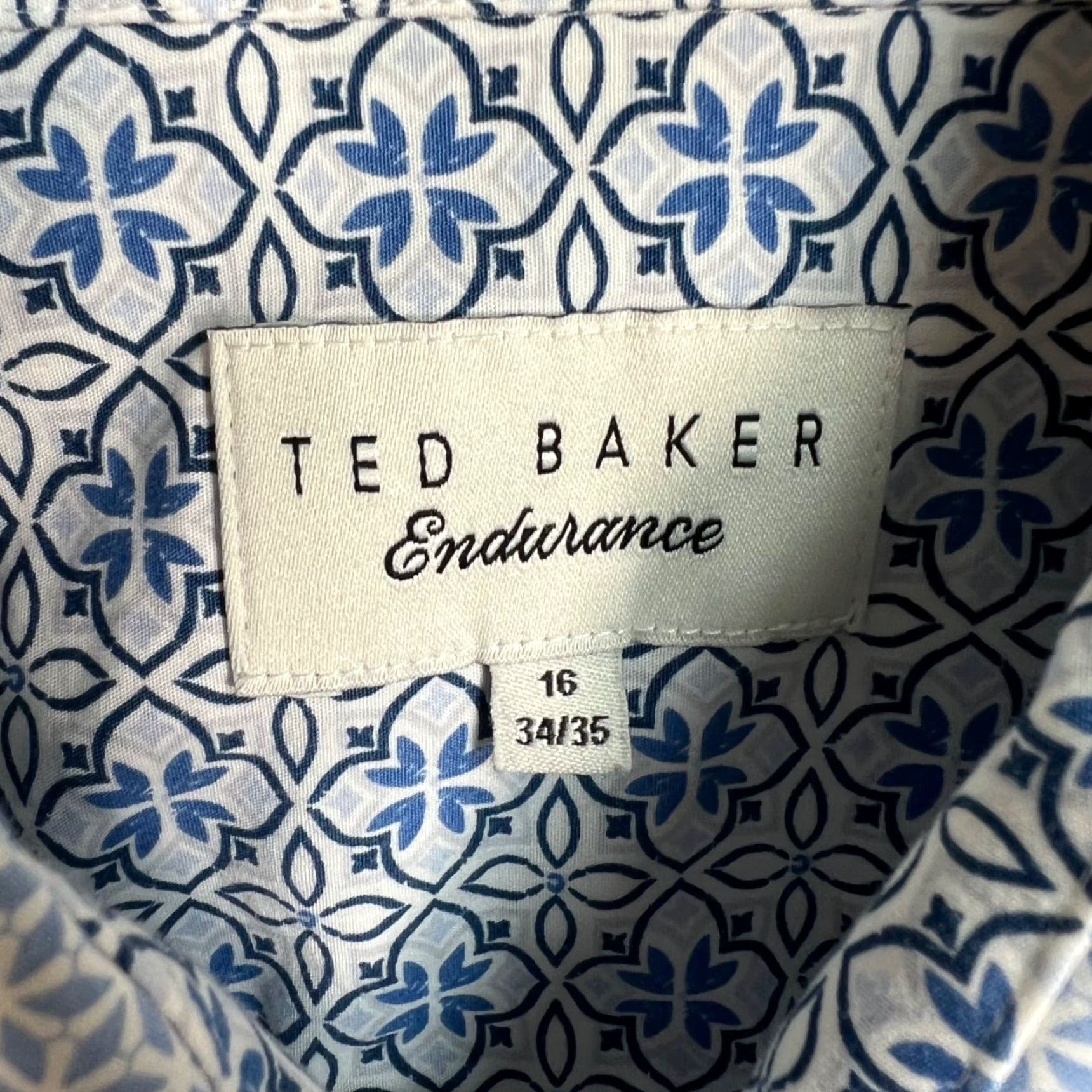 Ted Baker Ted Baker Endurance Mens Dress Shirt Geometric Pattern Blue 100% Cotton 16 34/35 Long Sleeve Button-Down Collared Regular Shirt Mens Size 42R - 3 Thumbnail