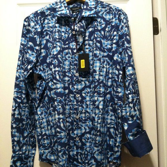 BUGATCHI BUGATCHI MENS NEW BLUE 100%COTTON CASUAL SHIRT SIZE: XL Size US XL / EU 56 / 4 - 4 Thumbnail