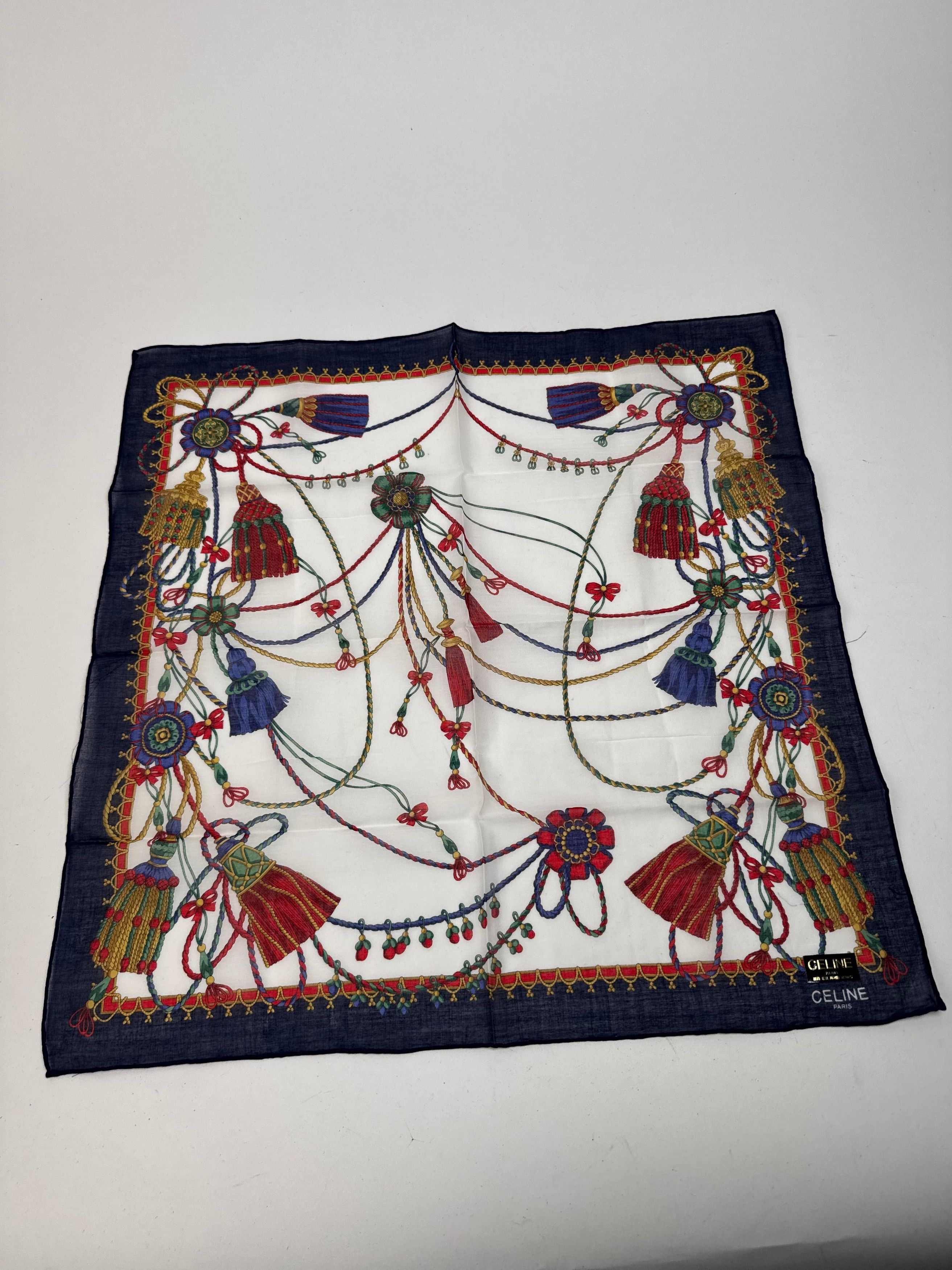 Celine Vintage Scarf Navy White Size ONE SIZE - 1 Thumbnail