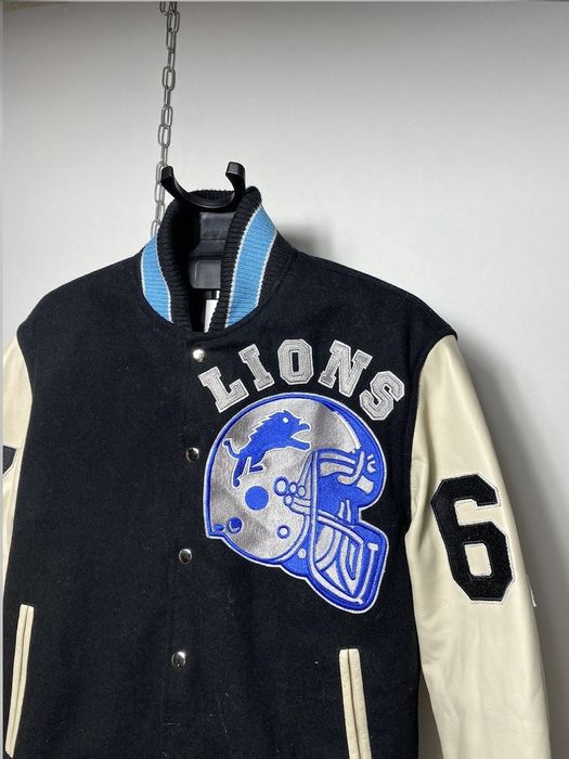 Vintage Varsity Jacket Chalk Line Detroit Lions Leather Sleeve | Grailed